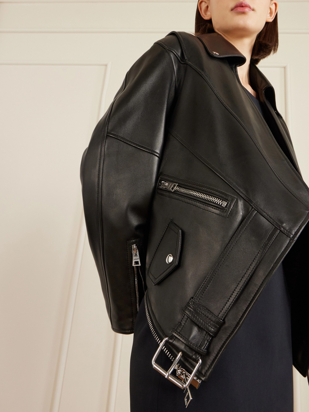 Givenchy Asymmetric Paneled Leather Jacket In Black