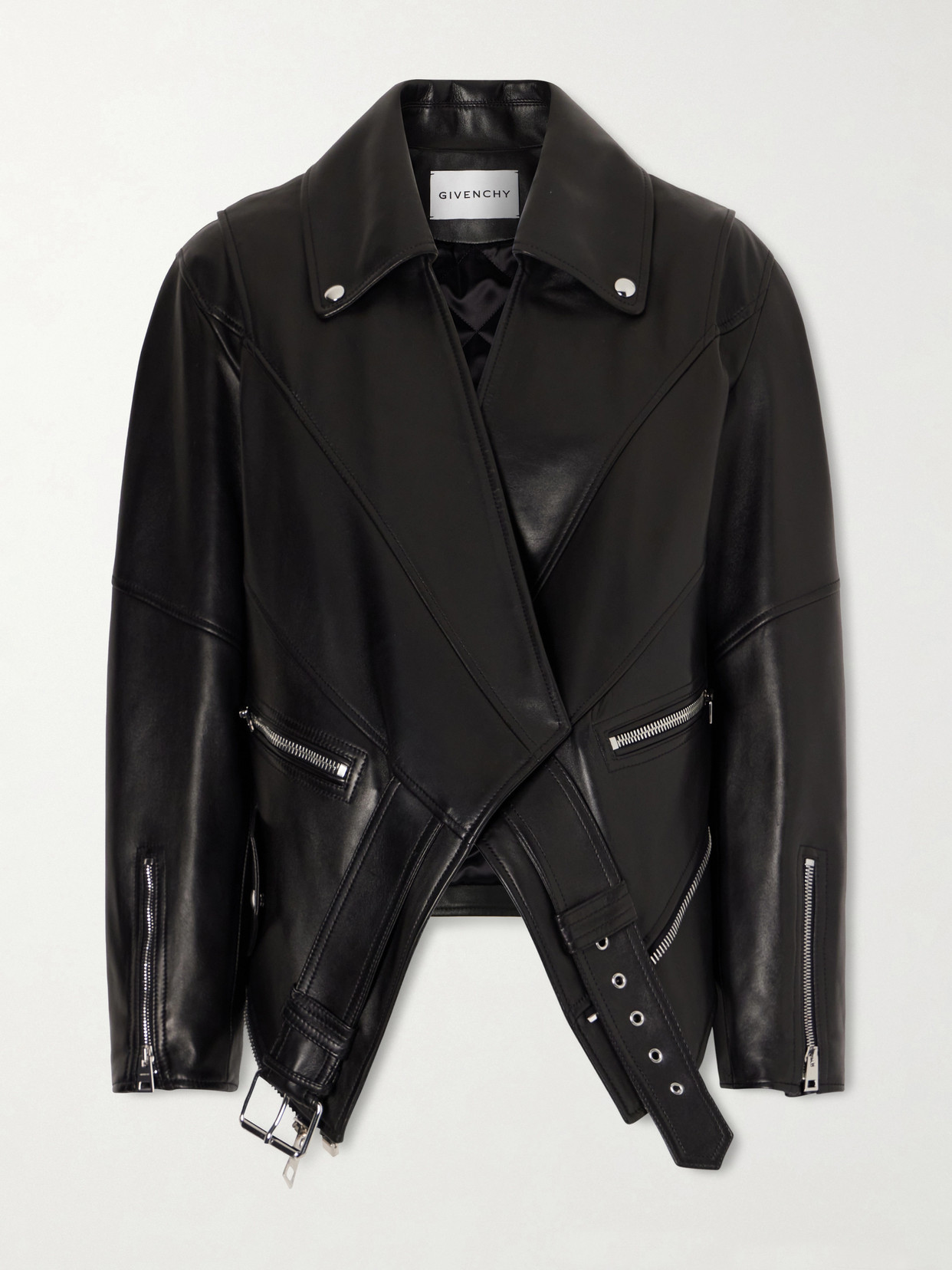 Givenchy Asymmetric Paneled Leather Jacket In Black