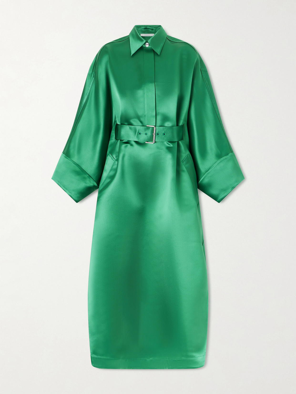 Givenchy Belted Silk-satin Shirt Dress In Green