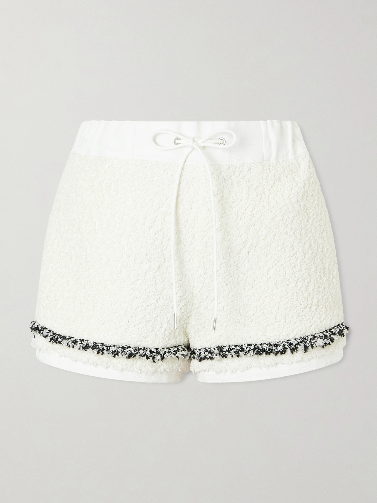 Sacai Canvas-trimmed Bouclé-tweed Shorts In White