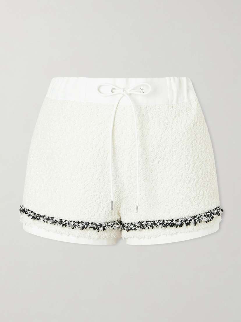 Sacai Canvas-trimmed Bouclé-tweed Shorts