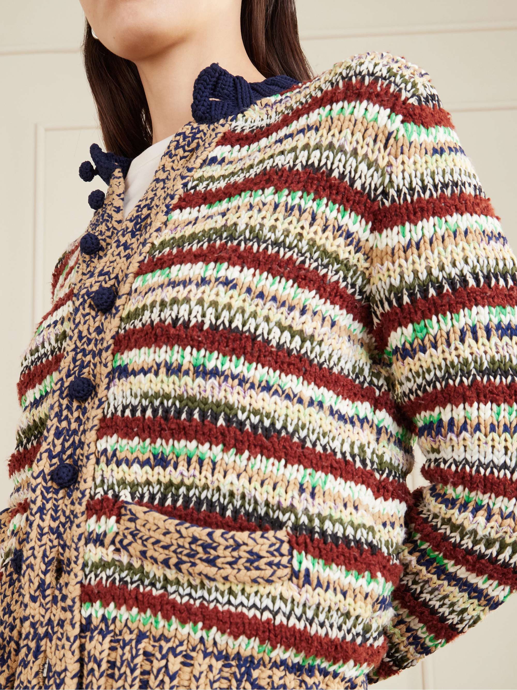 SACAI Striped cotton-blend cardigan | NET-A-PORTER