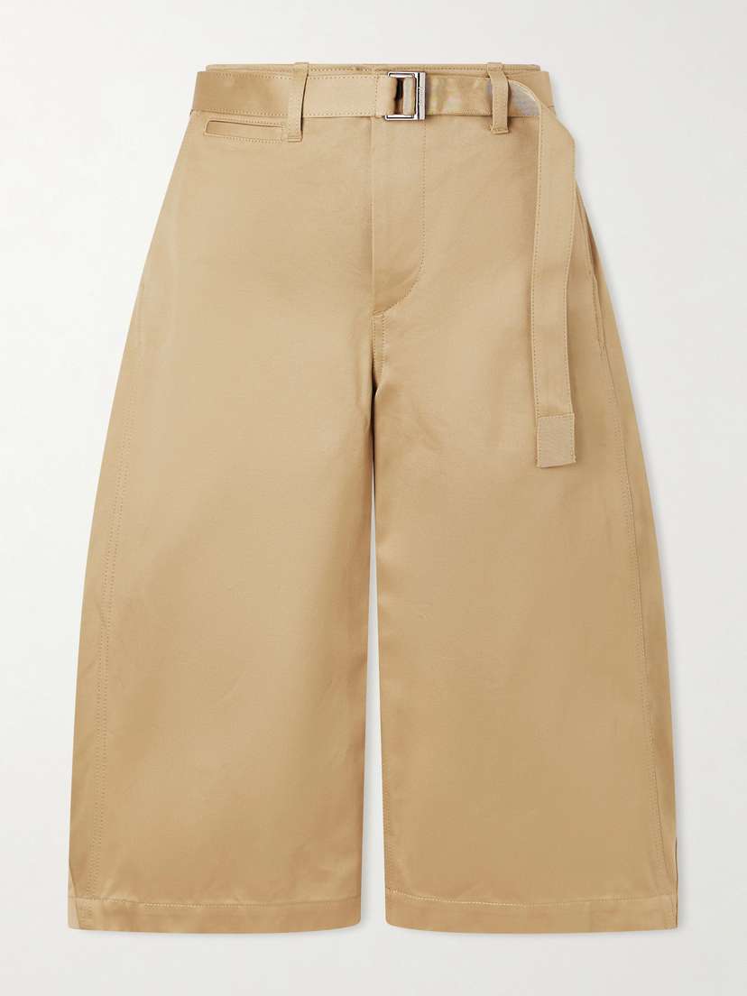 Sacai Cropped Belted Cotton-twill Barrel-leg Pants