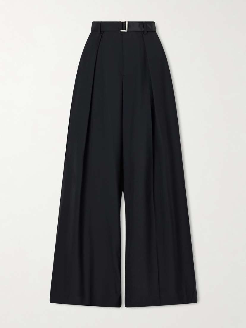Sacai Belted Pleated Crepe Wide-leg Pants