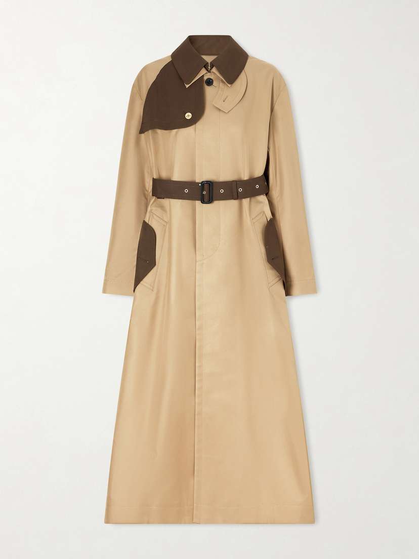 Sacai Belted Two-tone Cotton-blend Gabardine Trench Coat