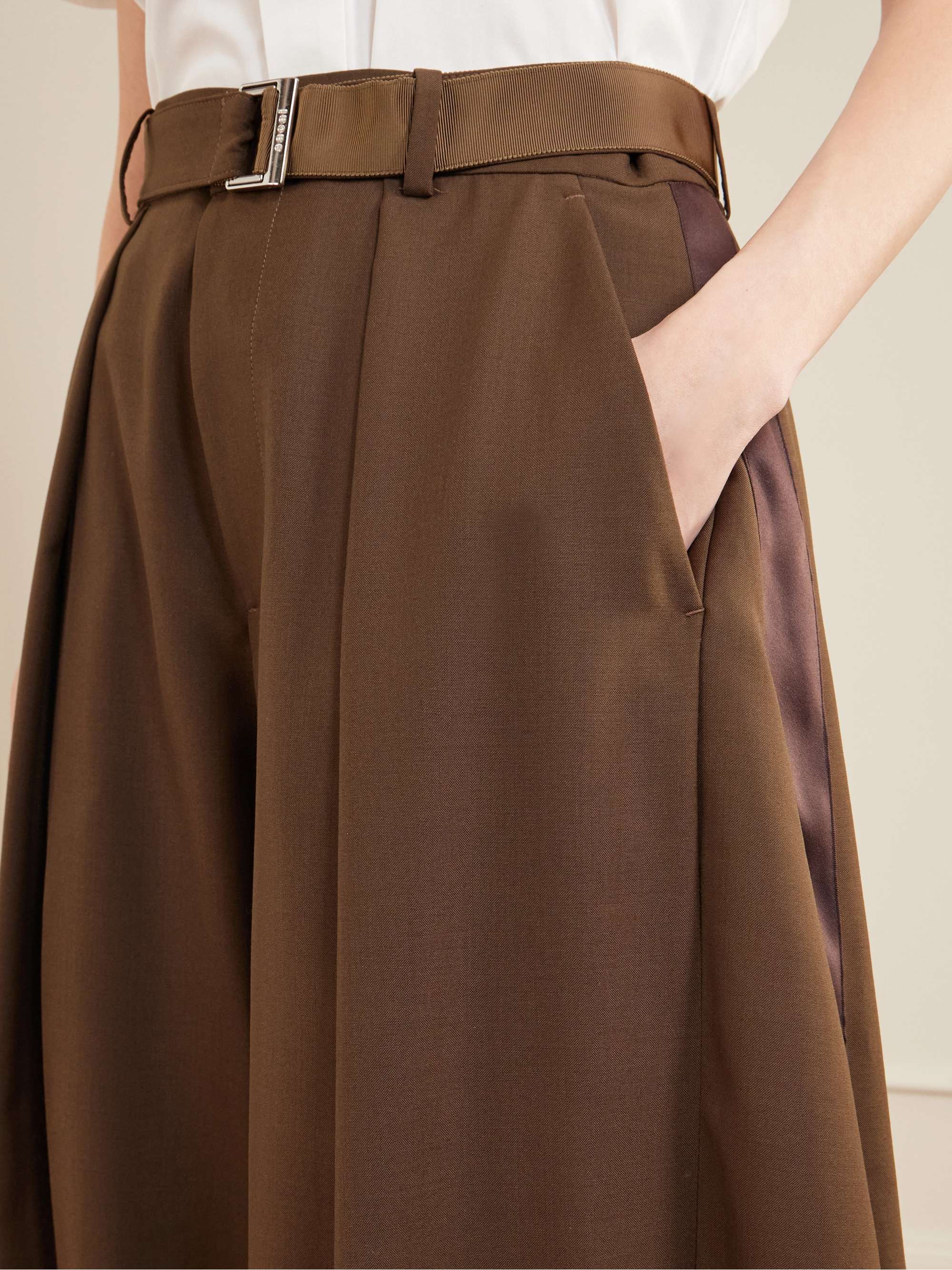 SACAI Belted pleated crepe wide-leg pants | NET-A-PORTER