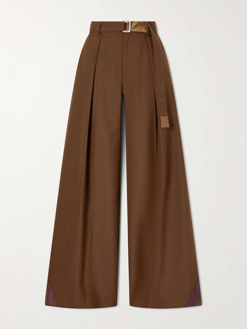 Sacai Belted Pleated Crepe Wide-leg Pants