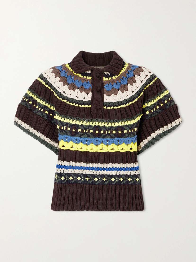 Sacai Striped Knitted Polo Shirt