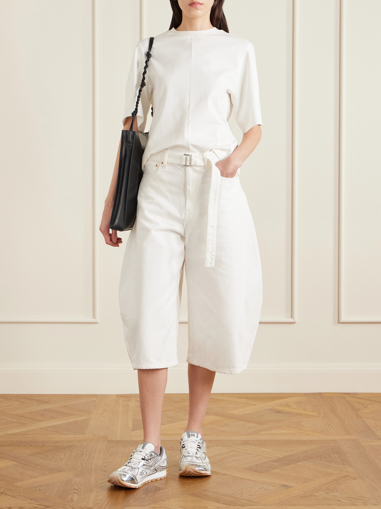 Belted Cropped High-Rise Barrel-Leg Jeans