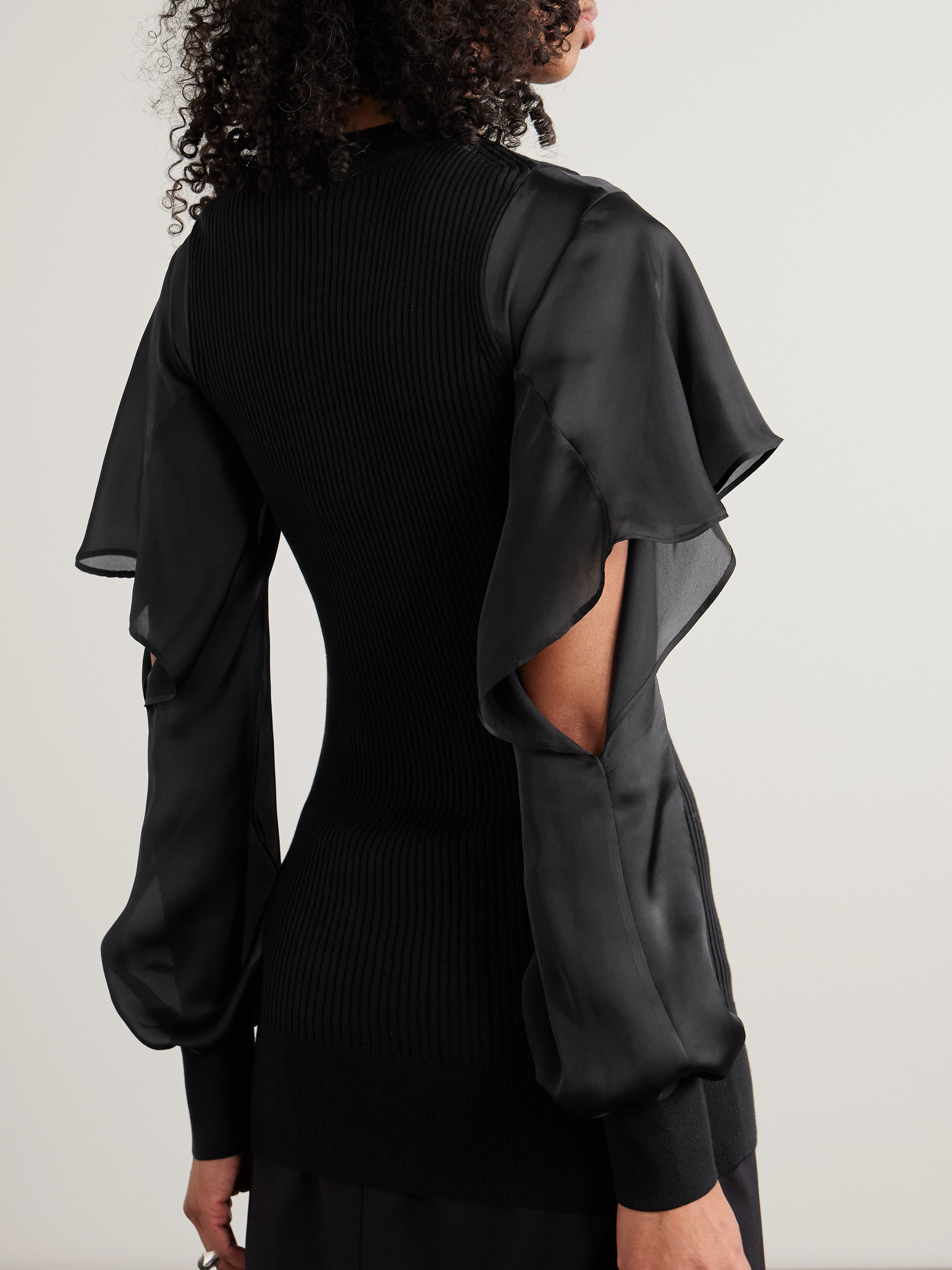 Sacai - Ribbed cotton and ruffled chiffon top | Plush