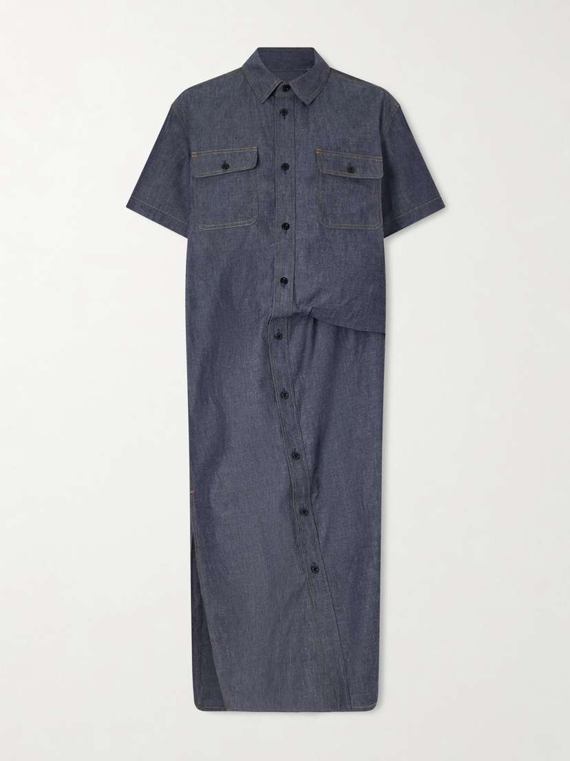 Sacai Gathered Denim Midi Dress