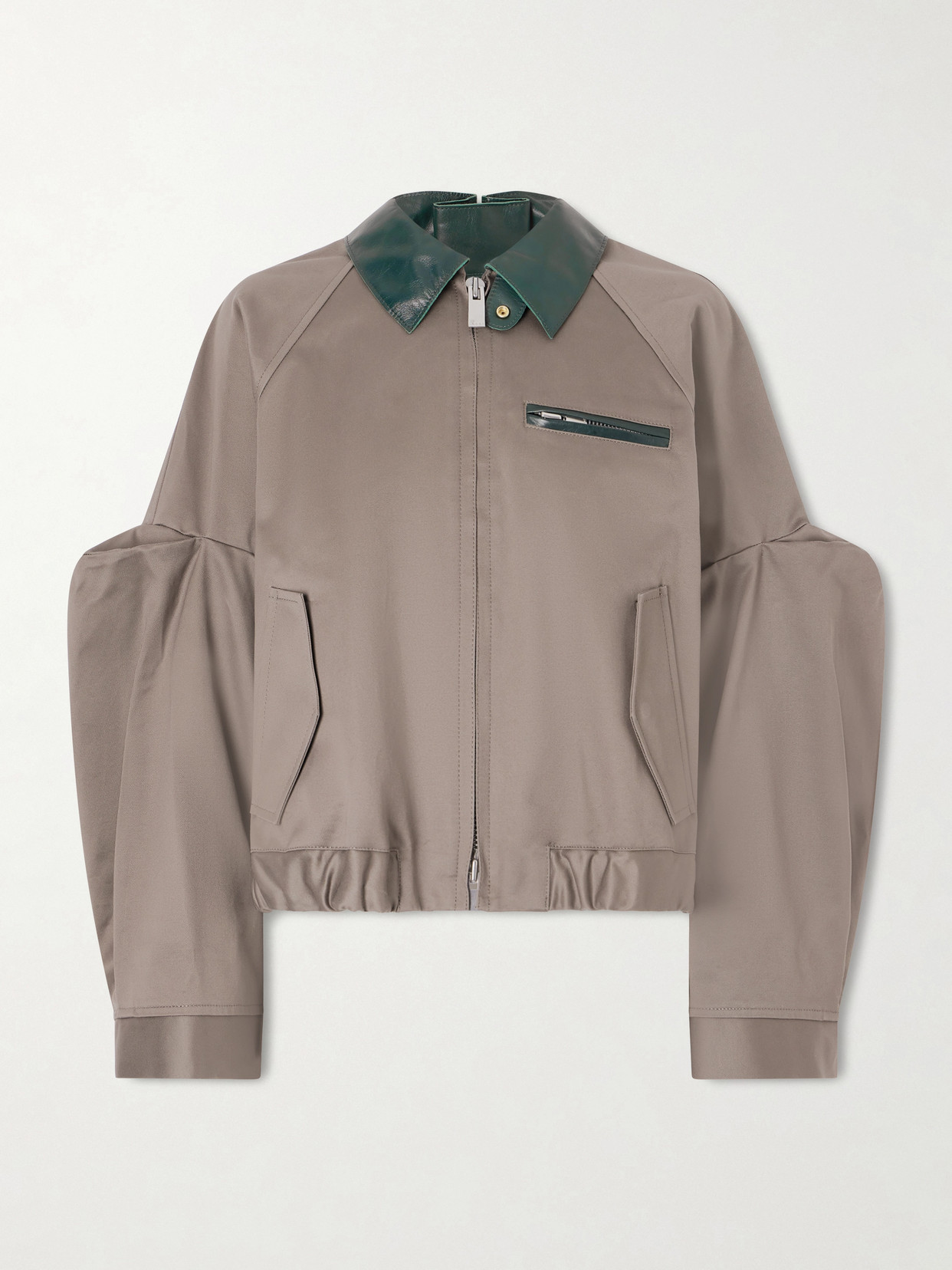 Pleated Leather-Trimmed Cotton-Twill Jacket