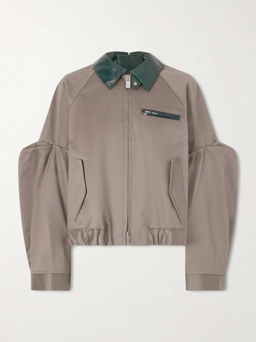 Sacai Pleated Leather-trimmed Cotton-twill Jacket