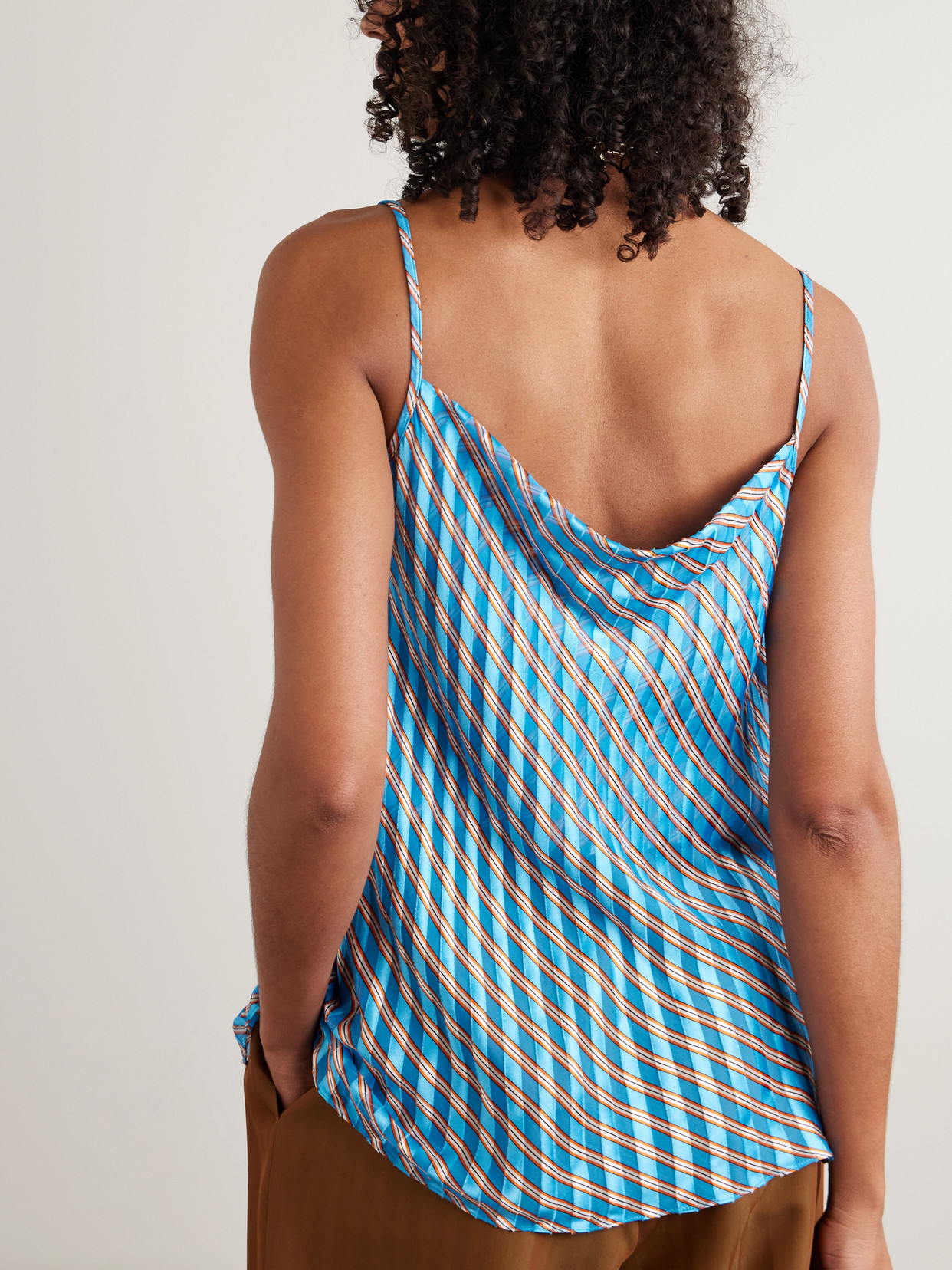 Draped Striped Devoré-Satin Camisole