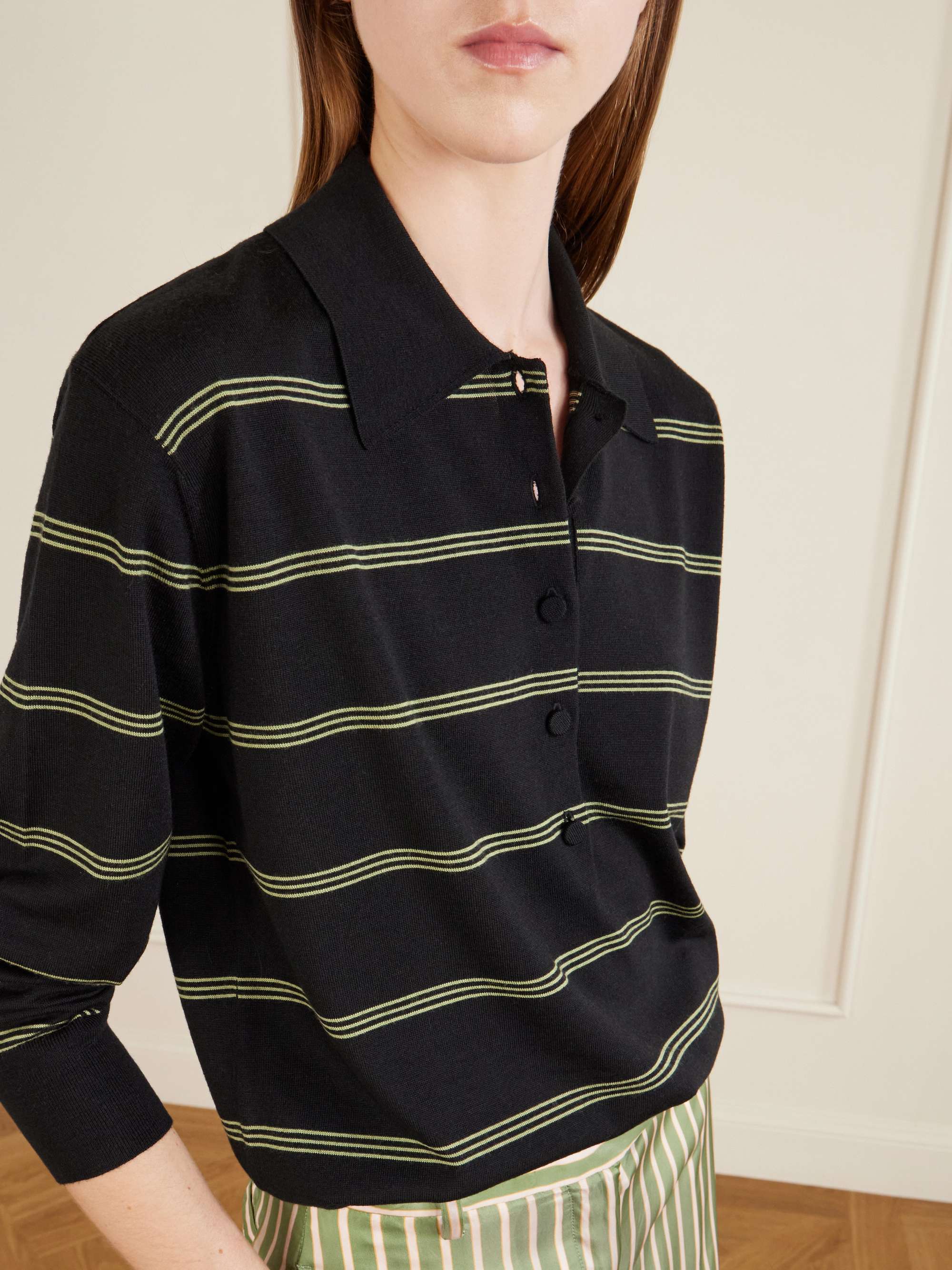 DRIES VAN NOTEN Striped merino wool polo shirt | NET-A-PORTER
