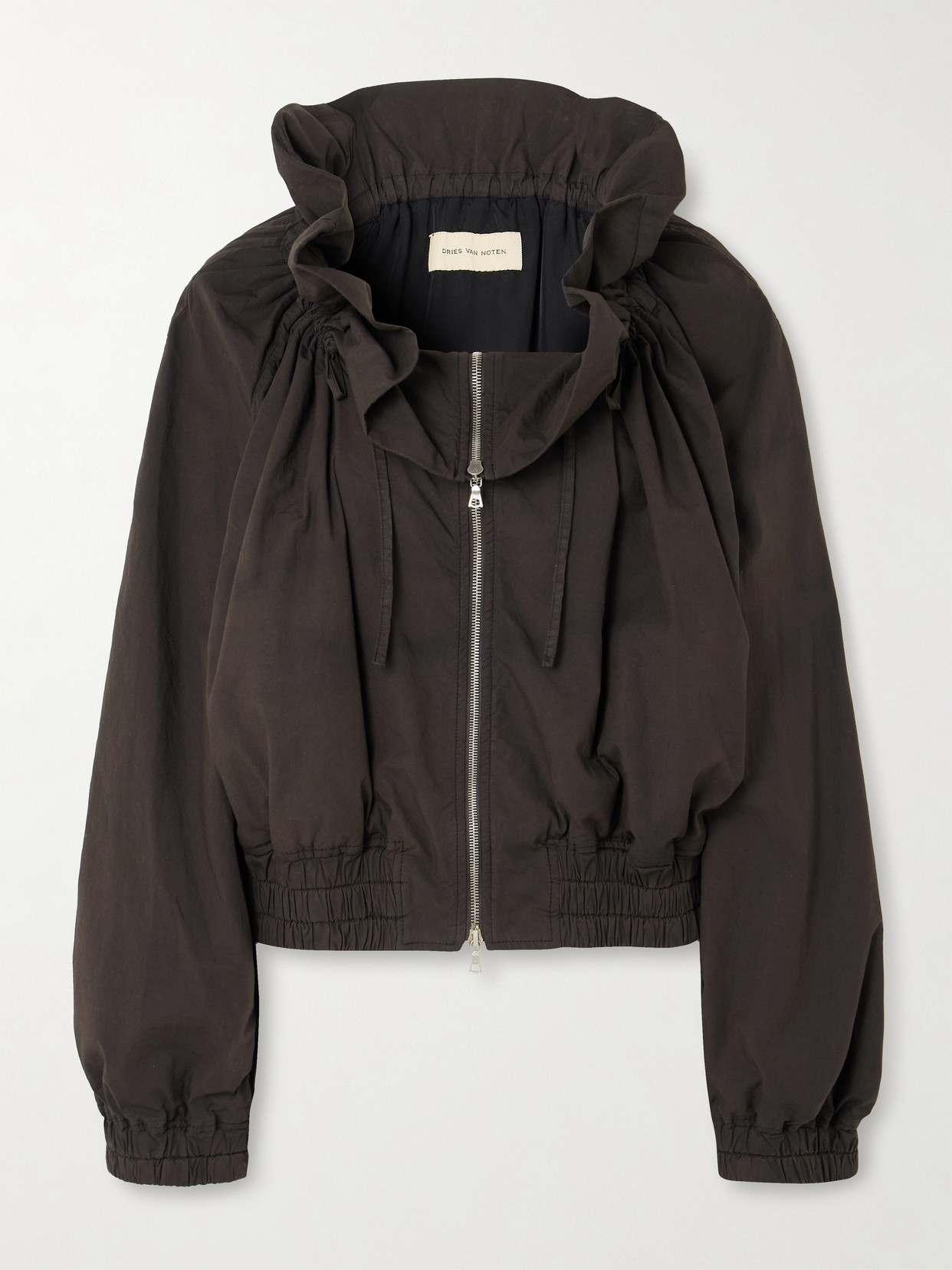 Dries Van Noten - Ruffled Gathered Cotton-blend Jacket - Dark brown