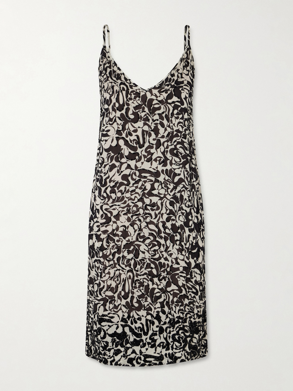 Dries Van Noten Embellished Printed Chiffon Dress In Black