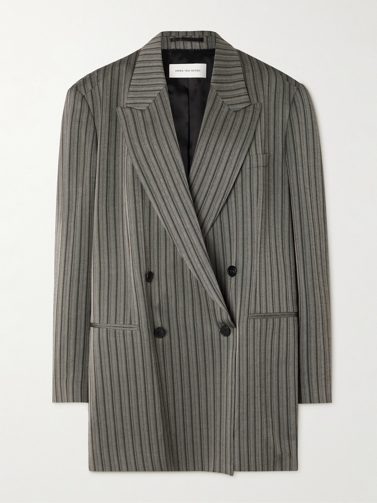 Dries Van Noten Oversized Double-breasted Striped Twill Blazer In Gray