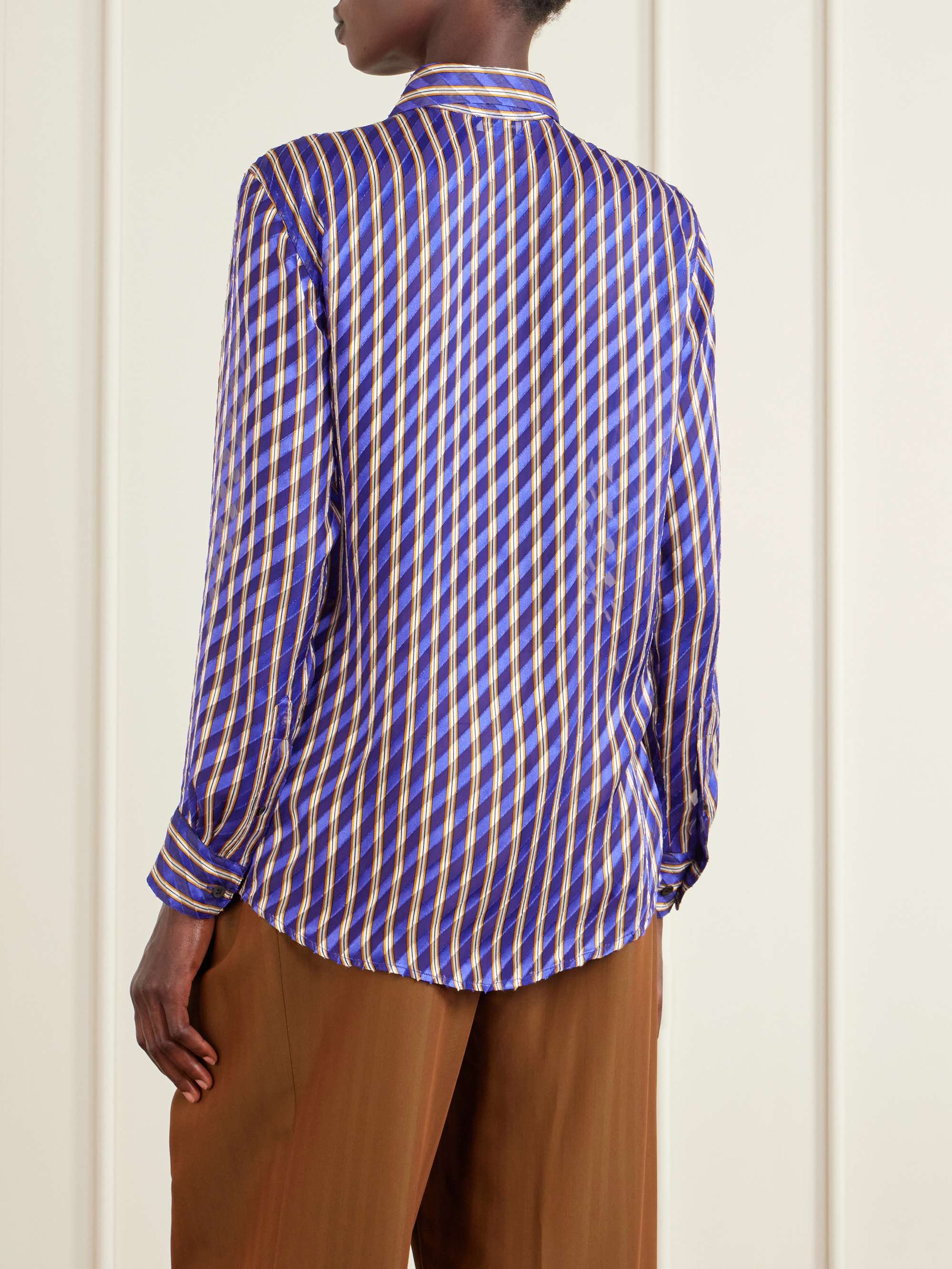DRIES VAN NOTEN Striped devoré-satin shirt | NET-A-PORTER