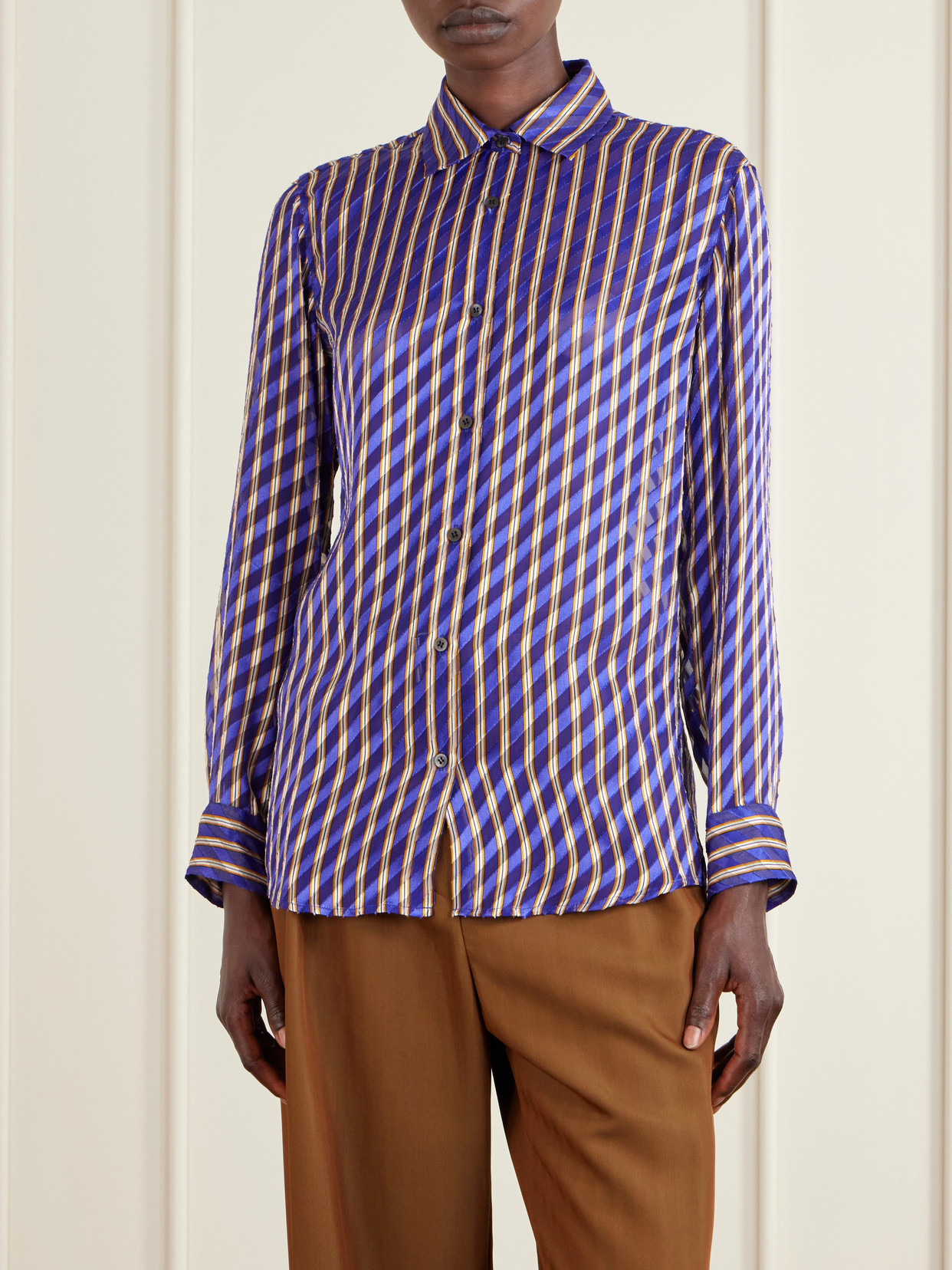 Striped Devoré-Satin Shirt