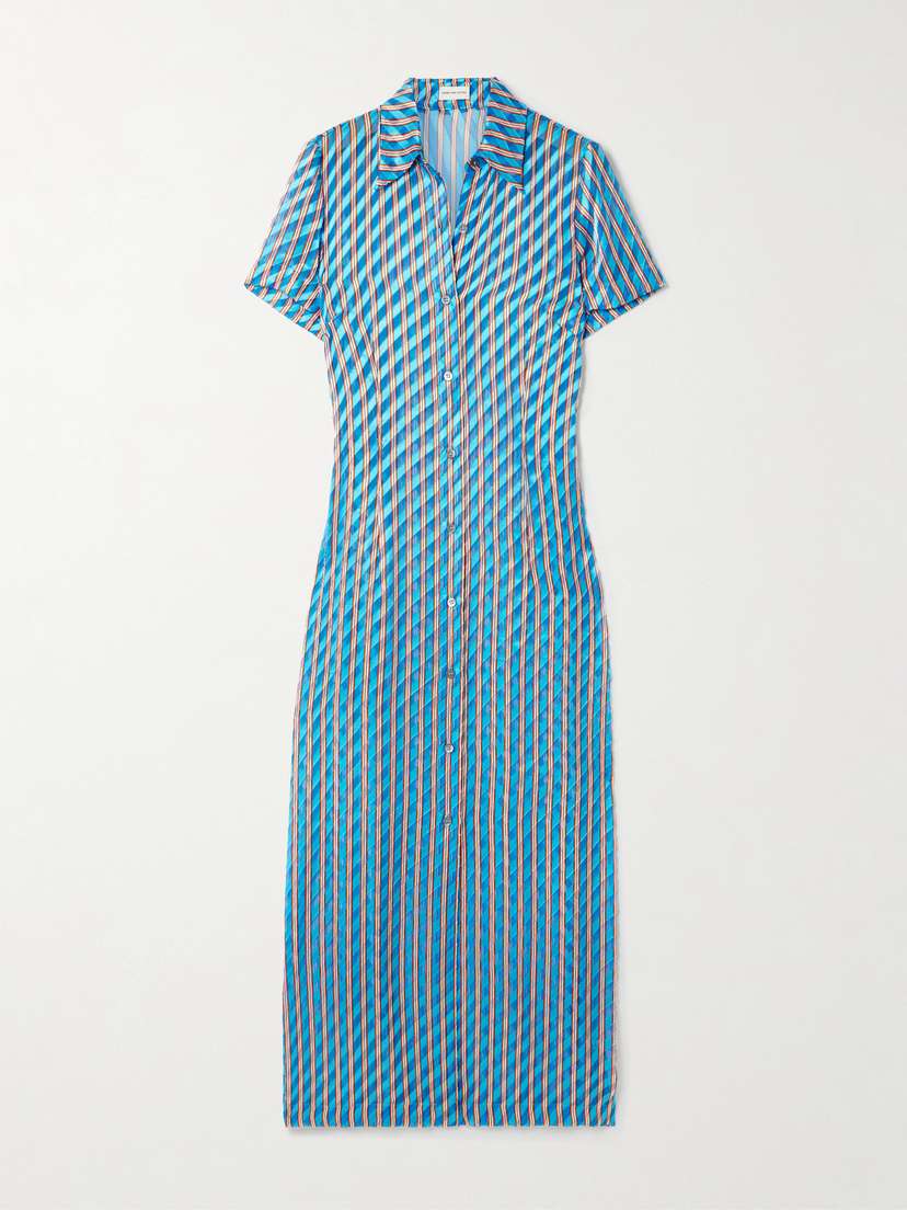 Striped Devoré-satin Midi Shirt Dress