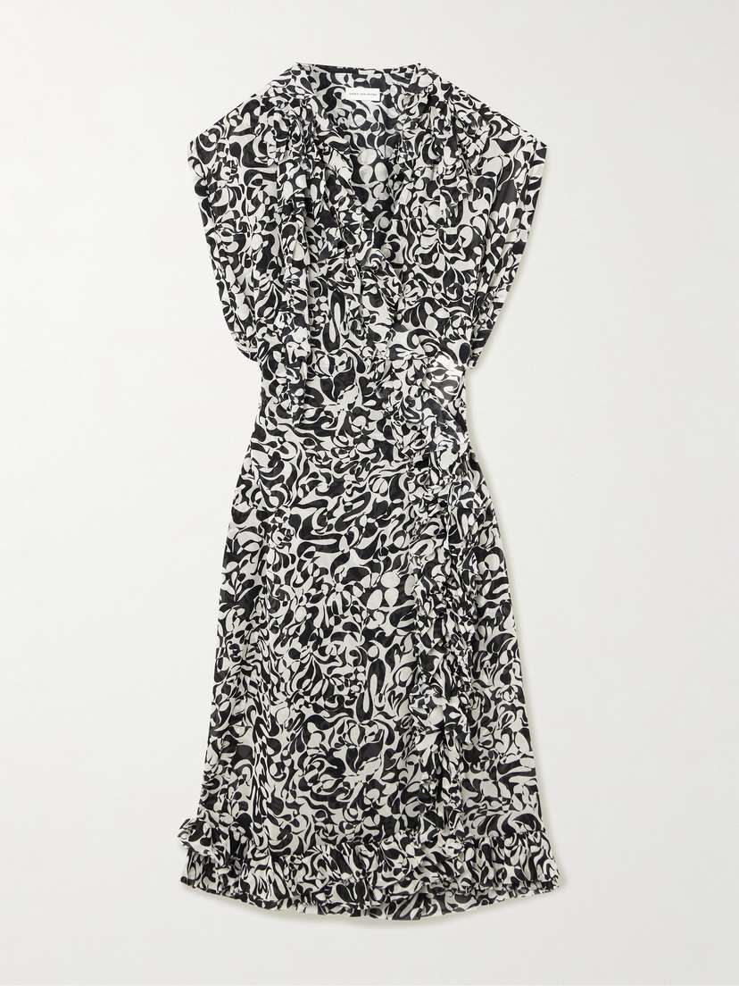 Dries Van Noten Ruffled Printed Crepe De Chine Midi Wrap Dress