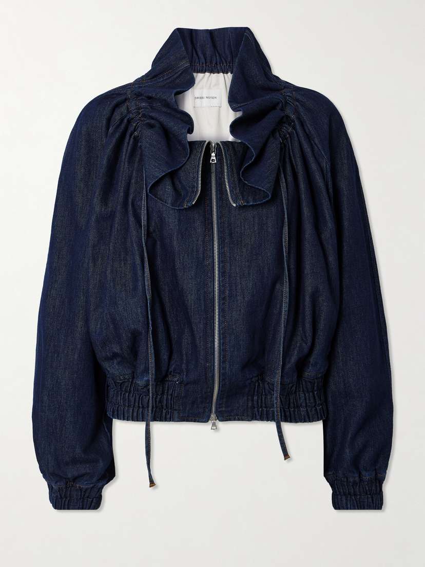 Ruffled Gathered Denim Jacket