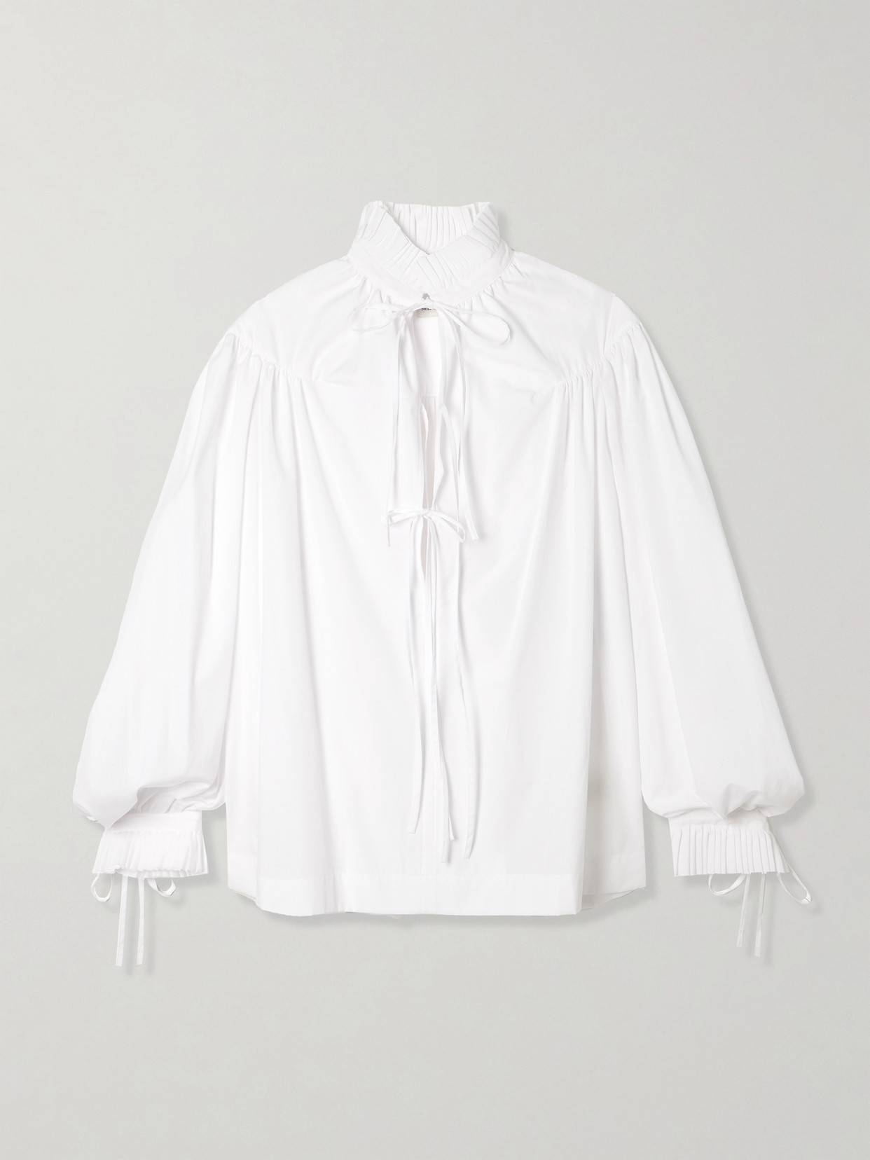 Dries Van Noten Tie-detailed Ruffled Gathered Cotton-poplin Blouse In White