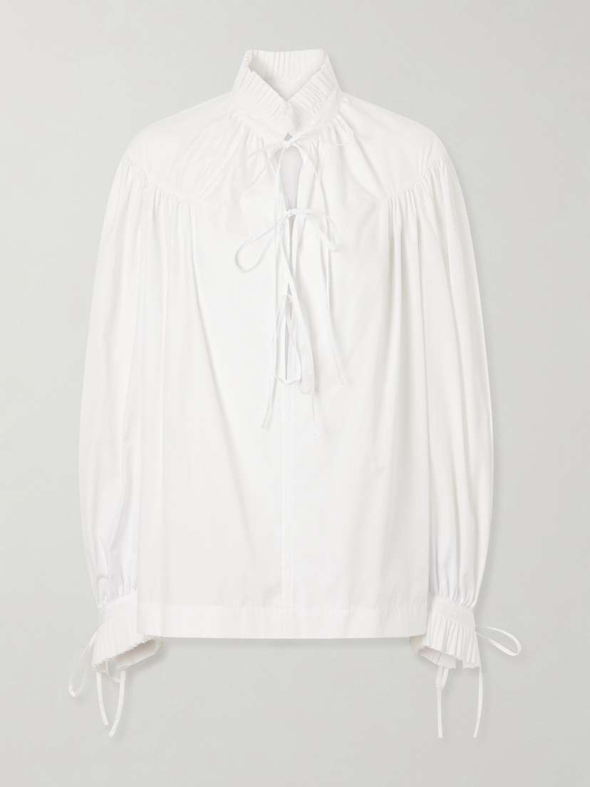 Dries Van Noten Tie-detailed Ruffled Gathered Cotton-poplin Blouse