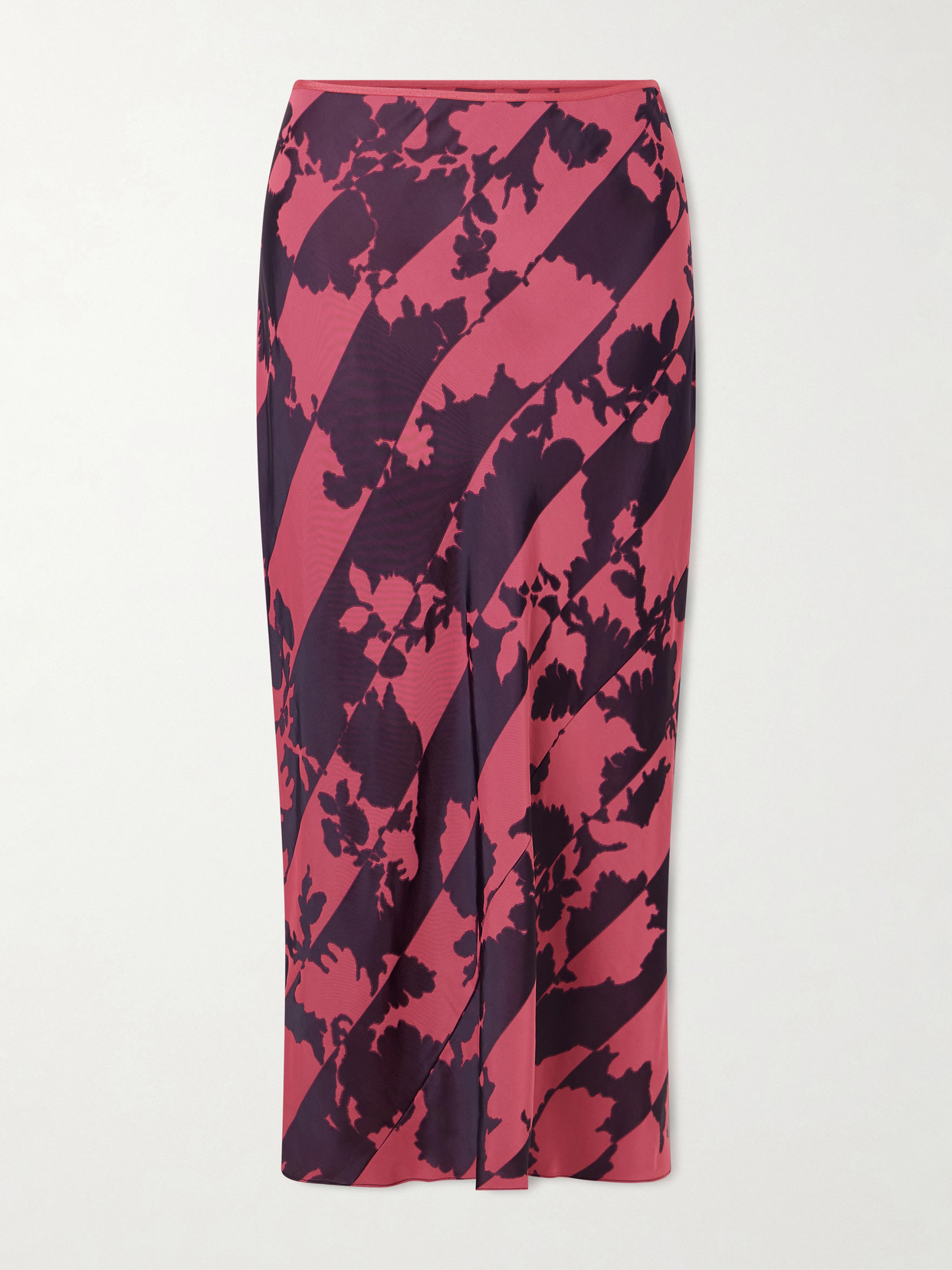 Dries Van Noten Paneled Floral-print Satin Midi Skirt In Pink