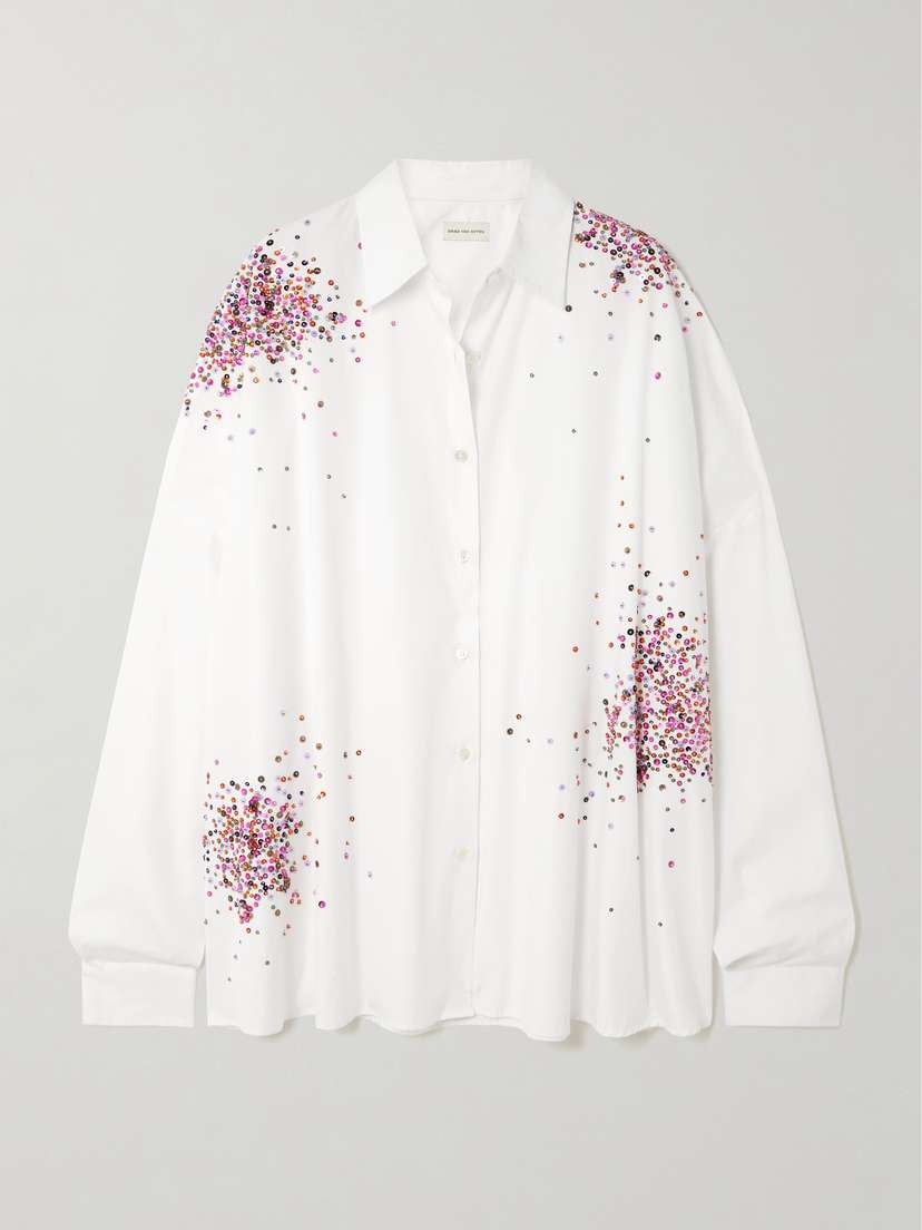 Dries Van Noten Oversized Embellished Cotton Oxford Shirt