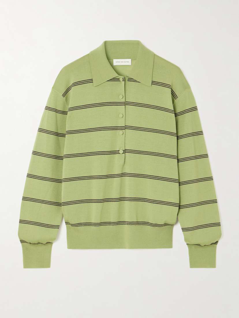 Dries Van Noten Striped Merino Wool Polo Shirt