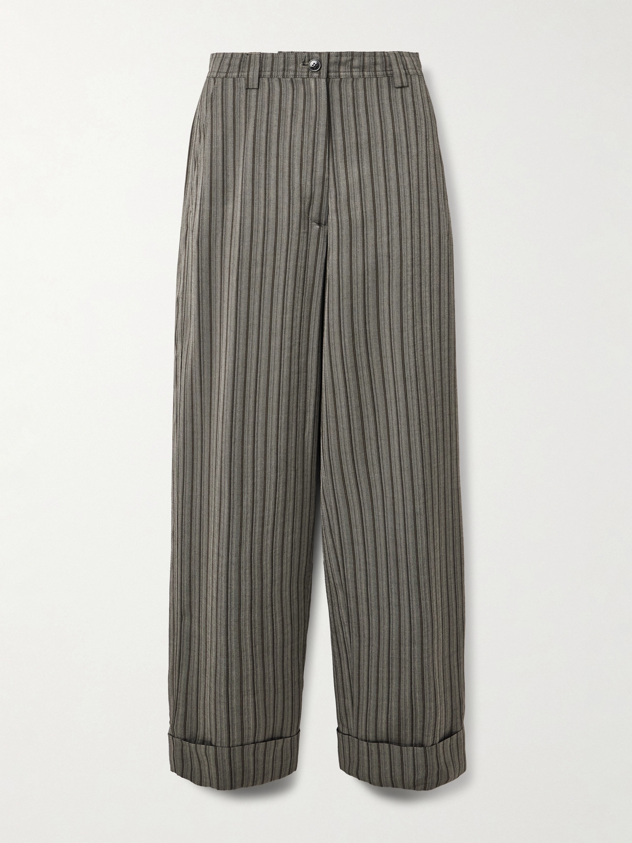 Dries Van Noten Striped Ribbed Woven Wide-leg Pants In Gray