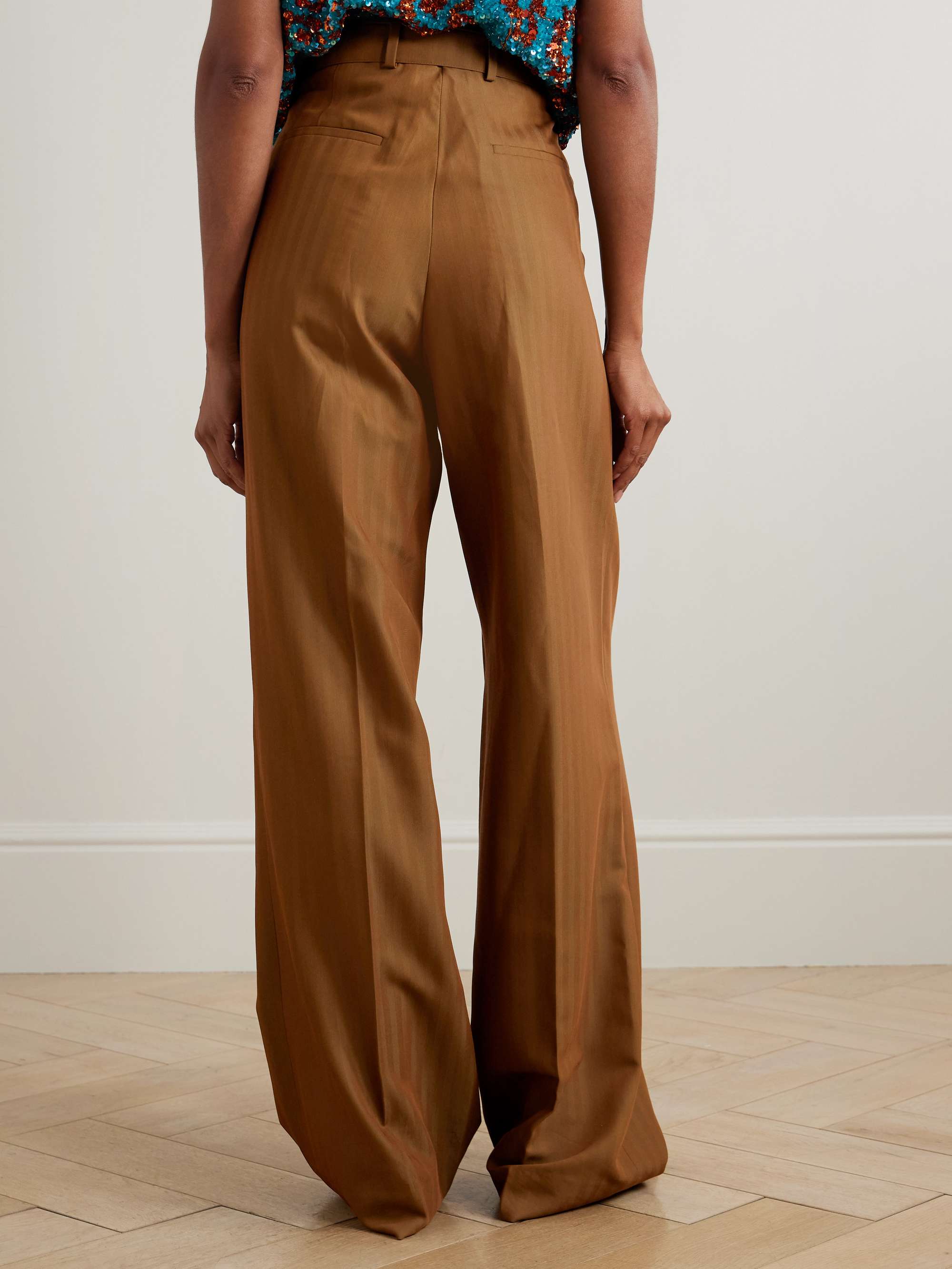 DRIES VAN NOTEN Belted striped wool-blend wide-leg pants | NET-A