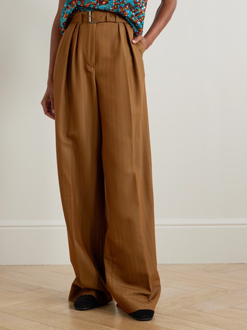 Dries Van Noten Belted striped wool-blend wide-leg pants