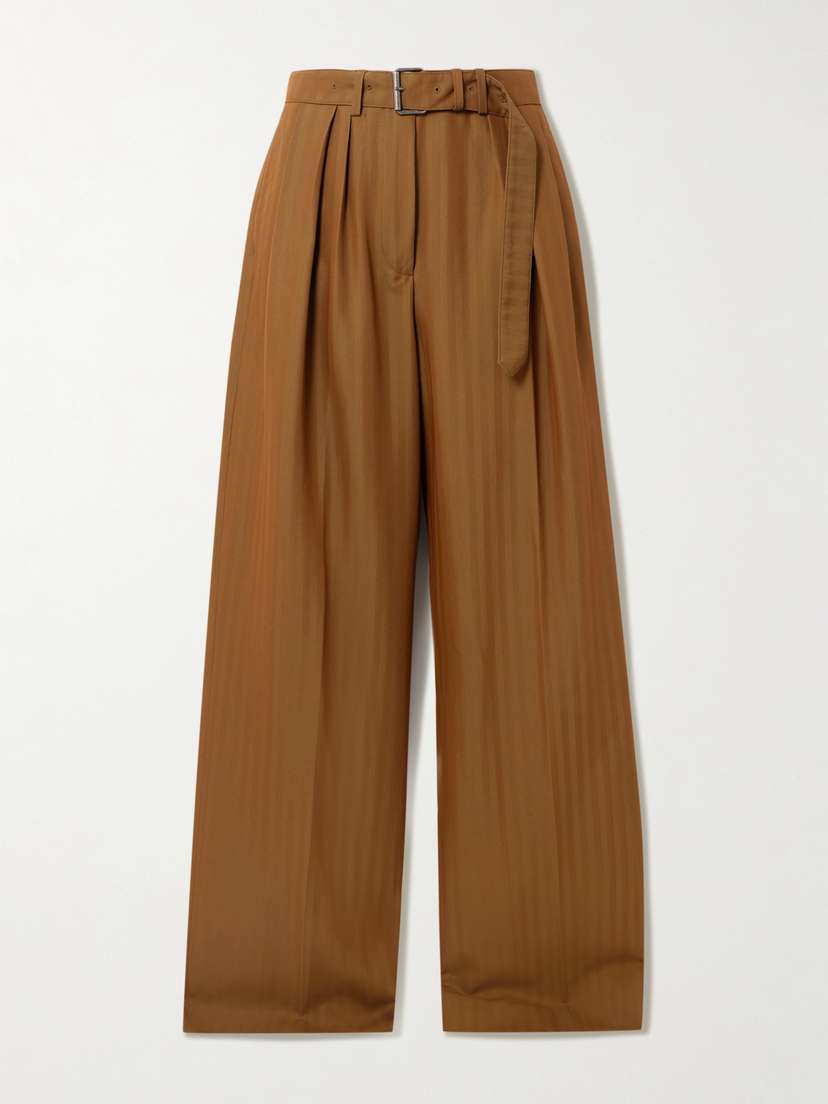 Dries Van Noten Belted Striped Wool-blend Wide-leg Pants