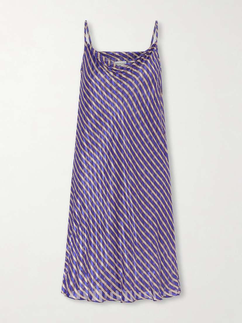 Dries Van Noten Draped Striped Satin And Chiffon Midi Dress
