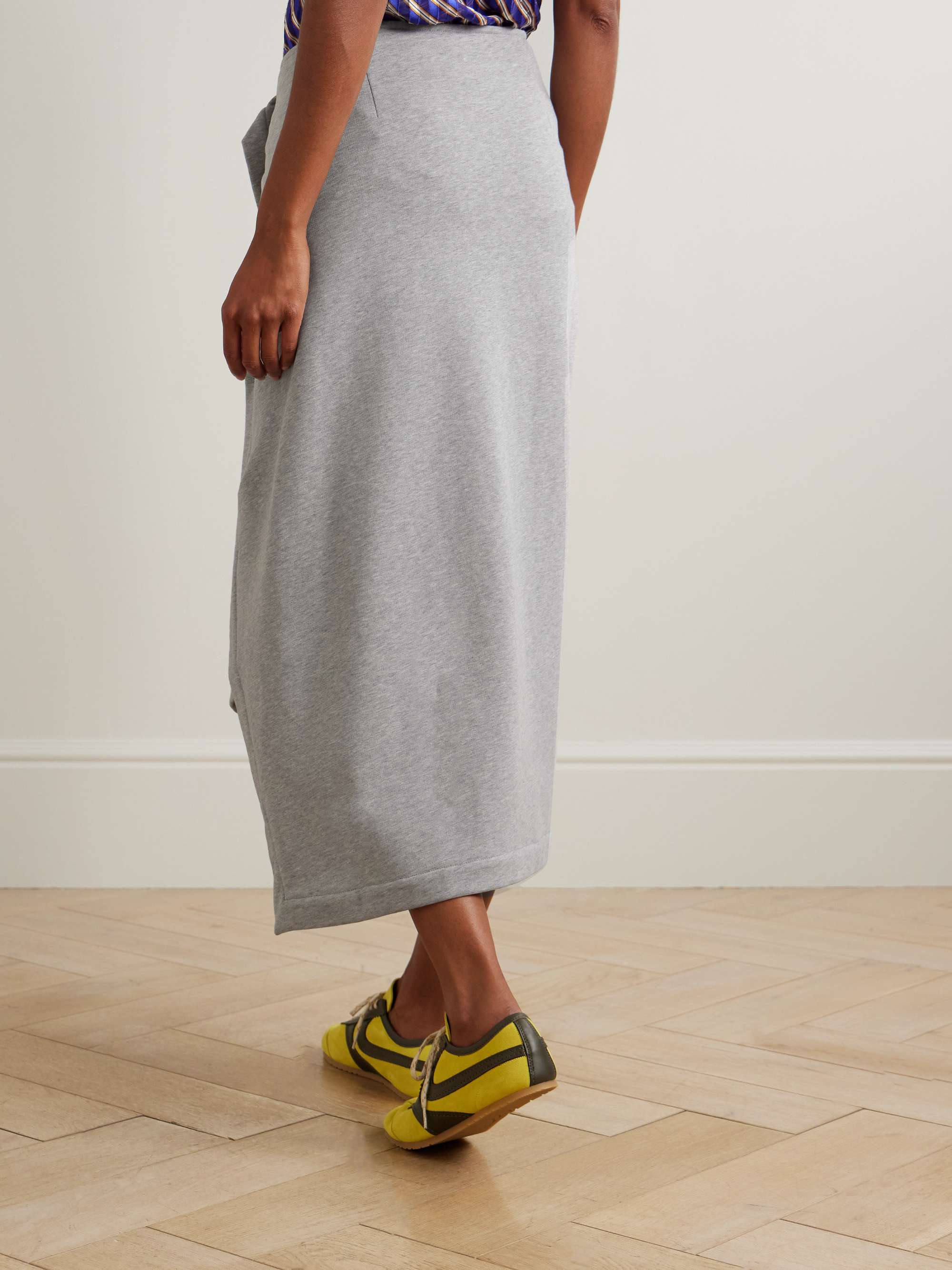 DRIES VAN NOTEN Gathered ruffled asymmetric cotton-jersey midi