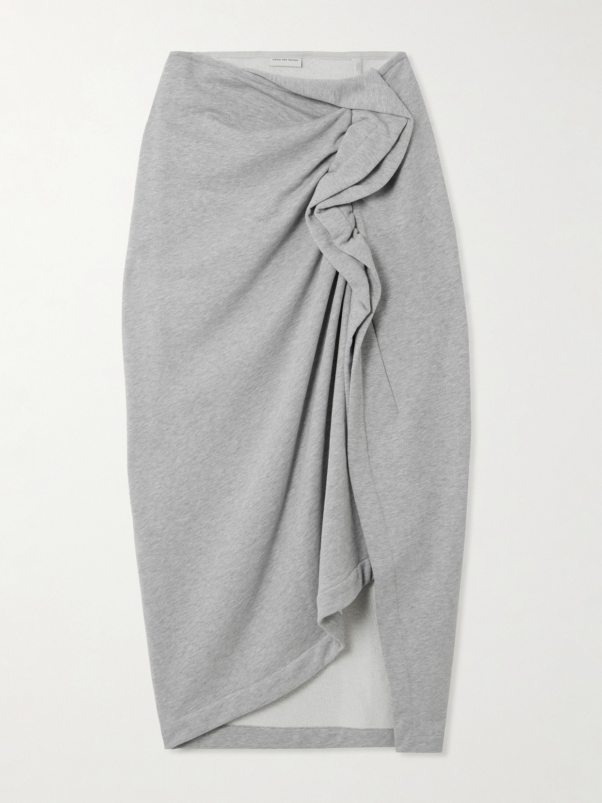 Gathered Ruffled Asymmetric Cotton-Jersey Midi
