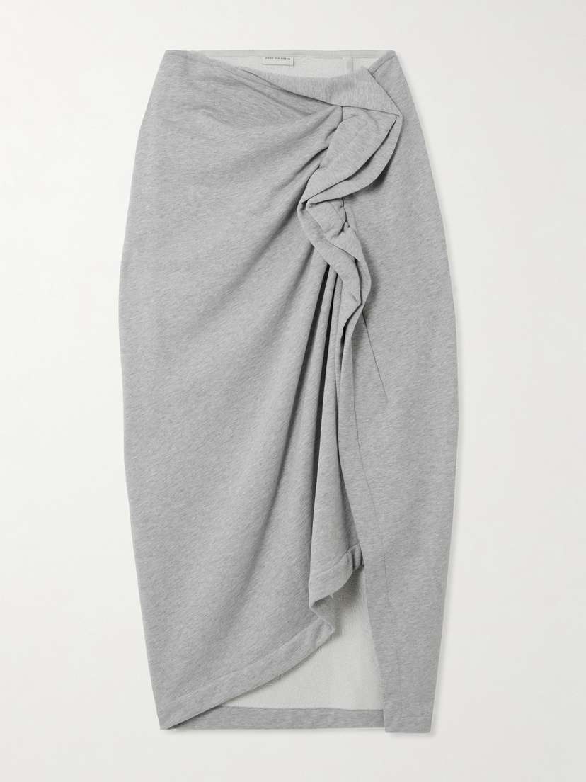 Dries Van Noten Gathered Ruffled Asymmetric Cotton-jersey Midi Skirt