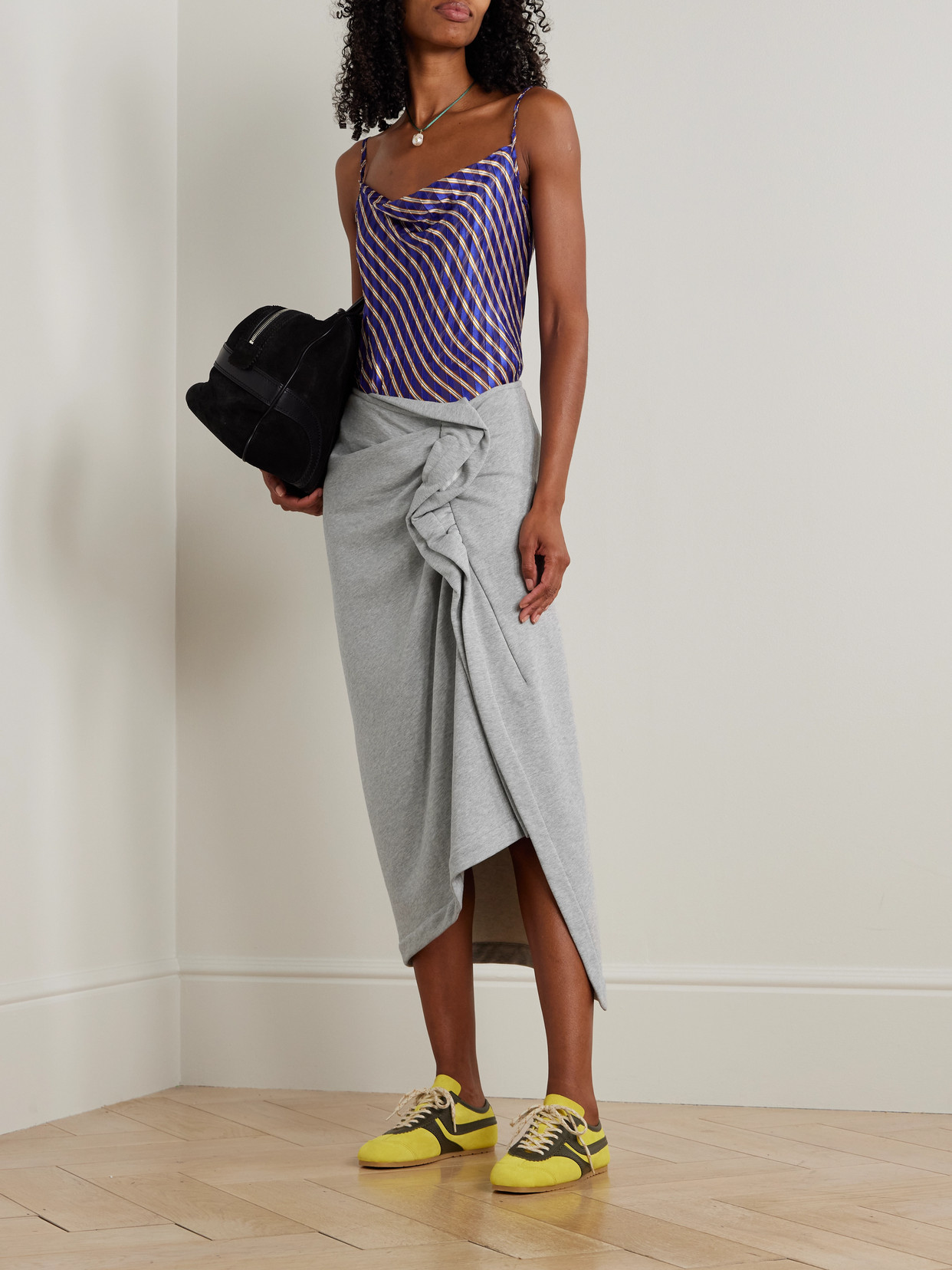 Gathered Ruffled Asymmetric Cotton-Jersey Midi