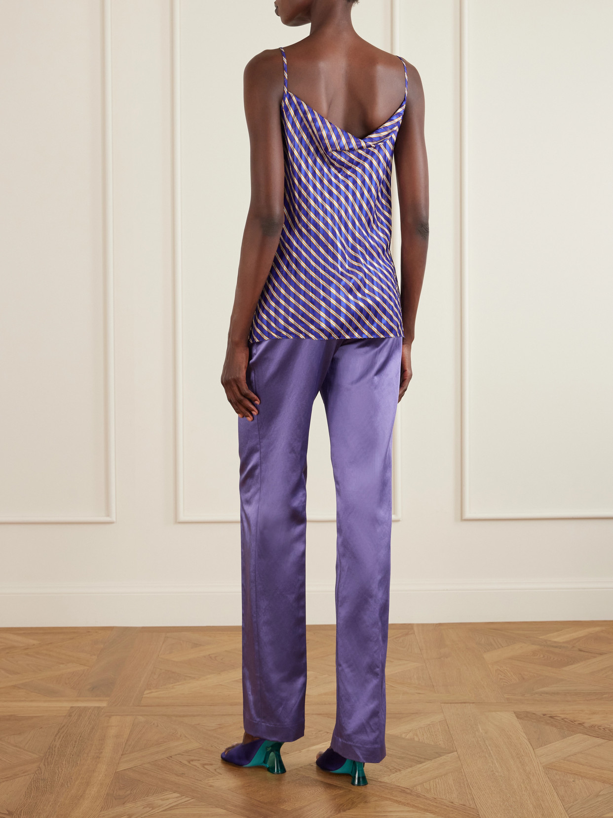 Draped Striped Devoré-Satin Camisole