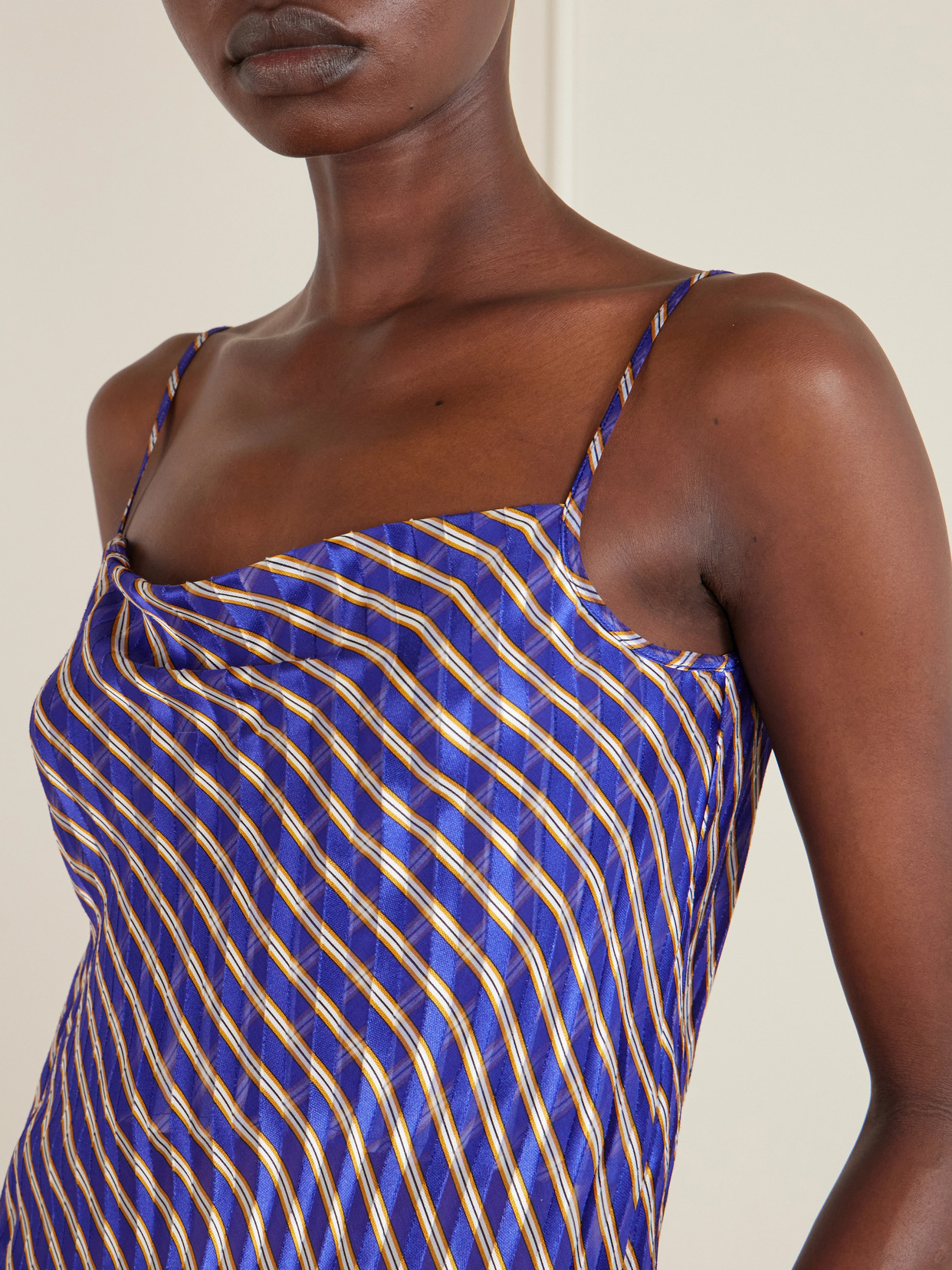Draped Striped Devoré-Satin Camisole