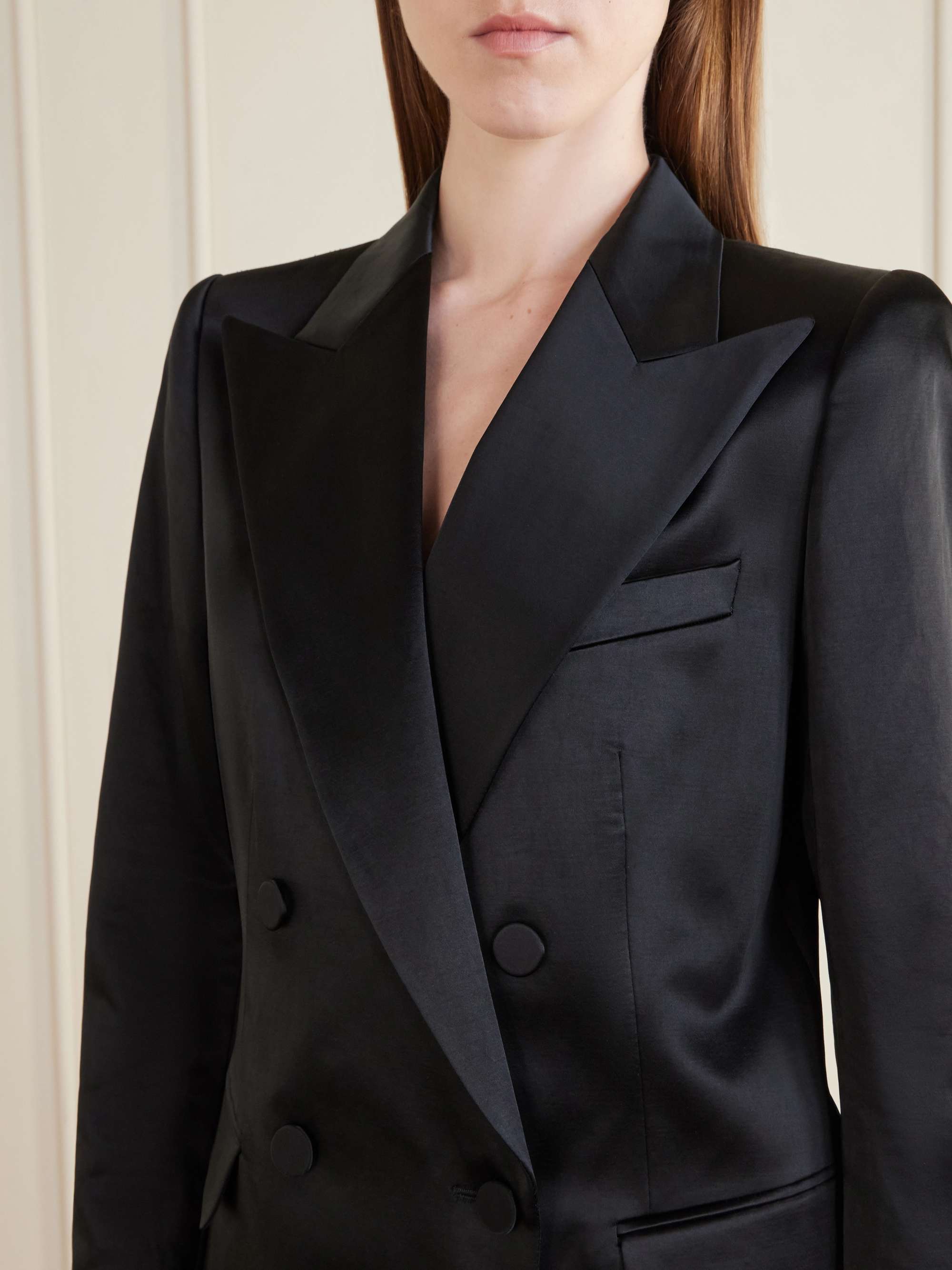 DRIES VAN NOTEN Double-breasted washed cotton-blend satin blazer