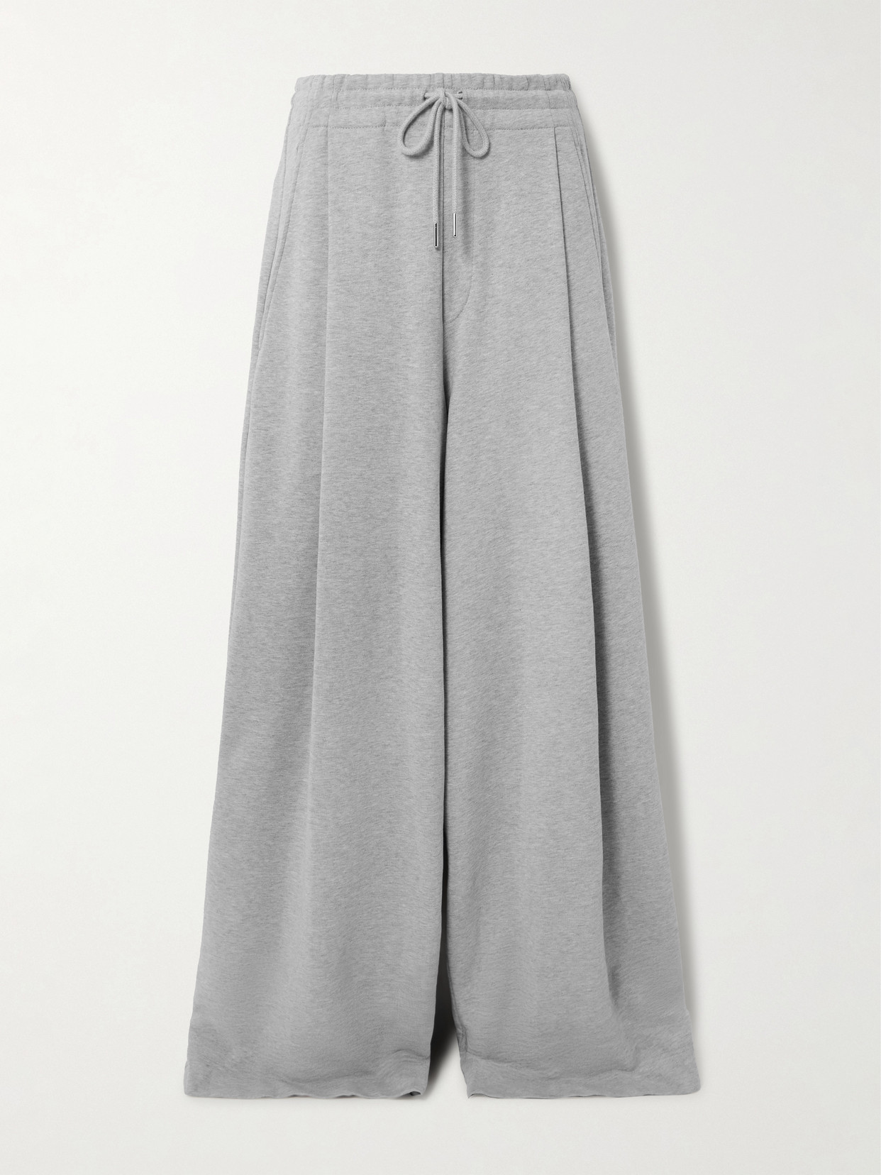 Dries Van Noten Pleated Cotton-jersey Wide-leg Track Pants In Gray