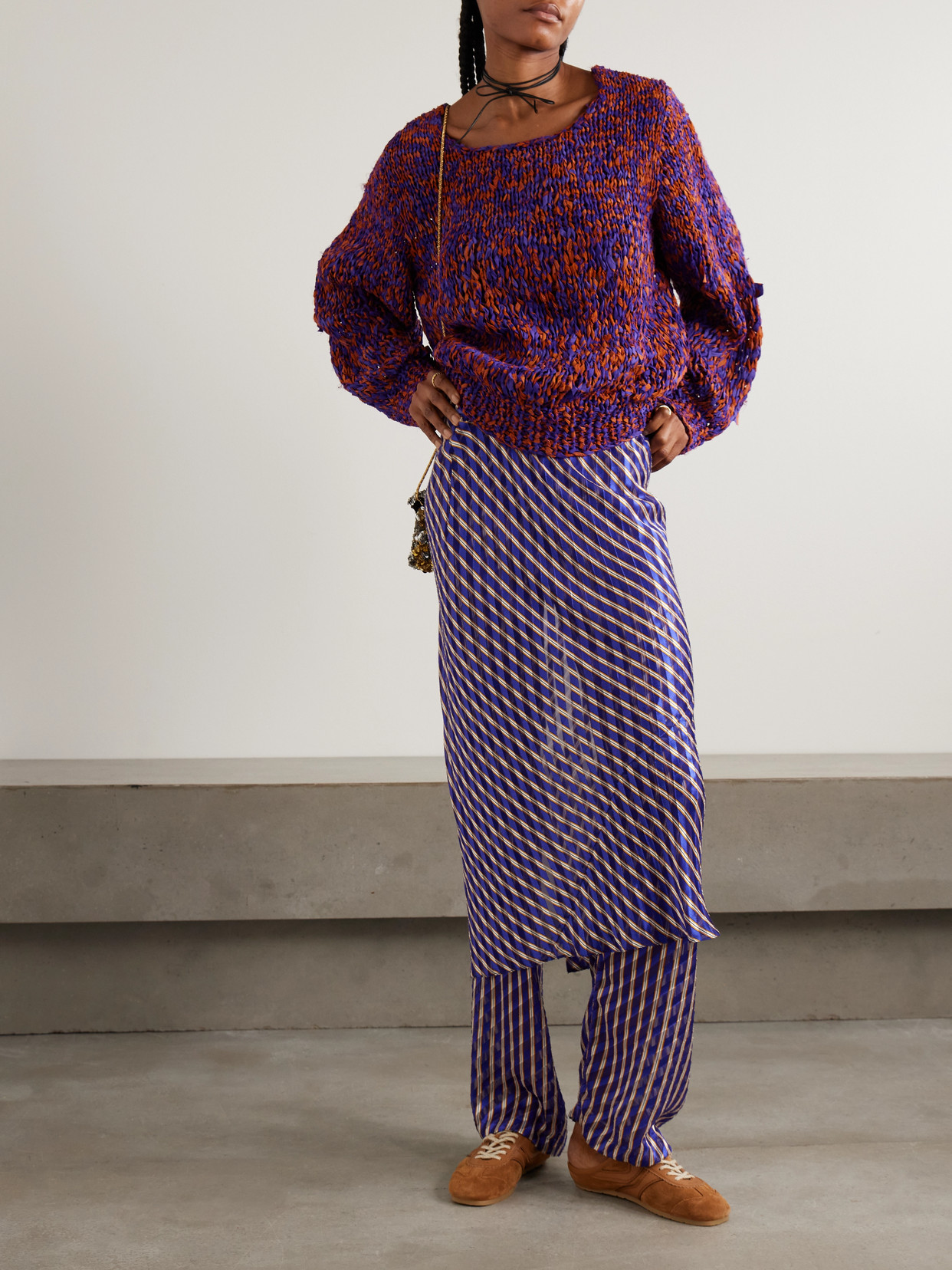 Oversized Frayed Printed Cotton Sweater