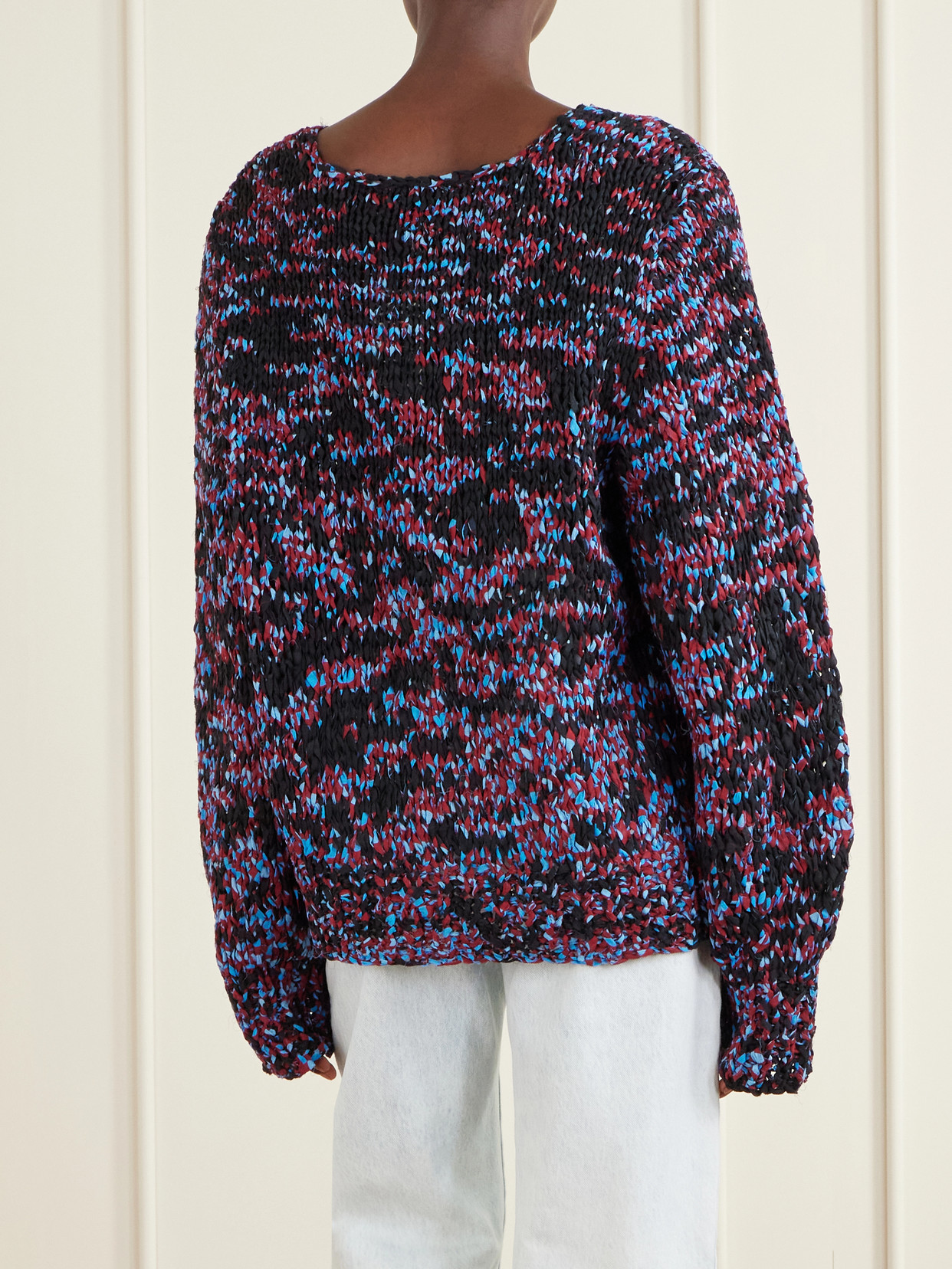 Oversized Frayed Printed Cotton Sweater