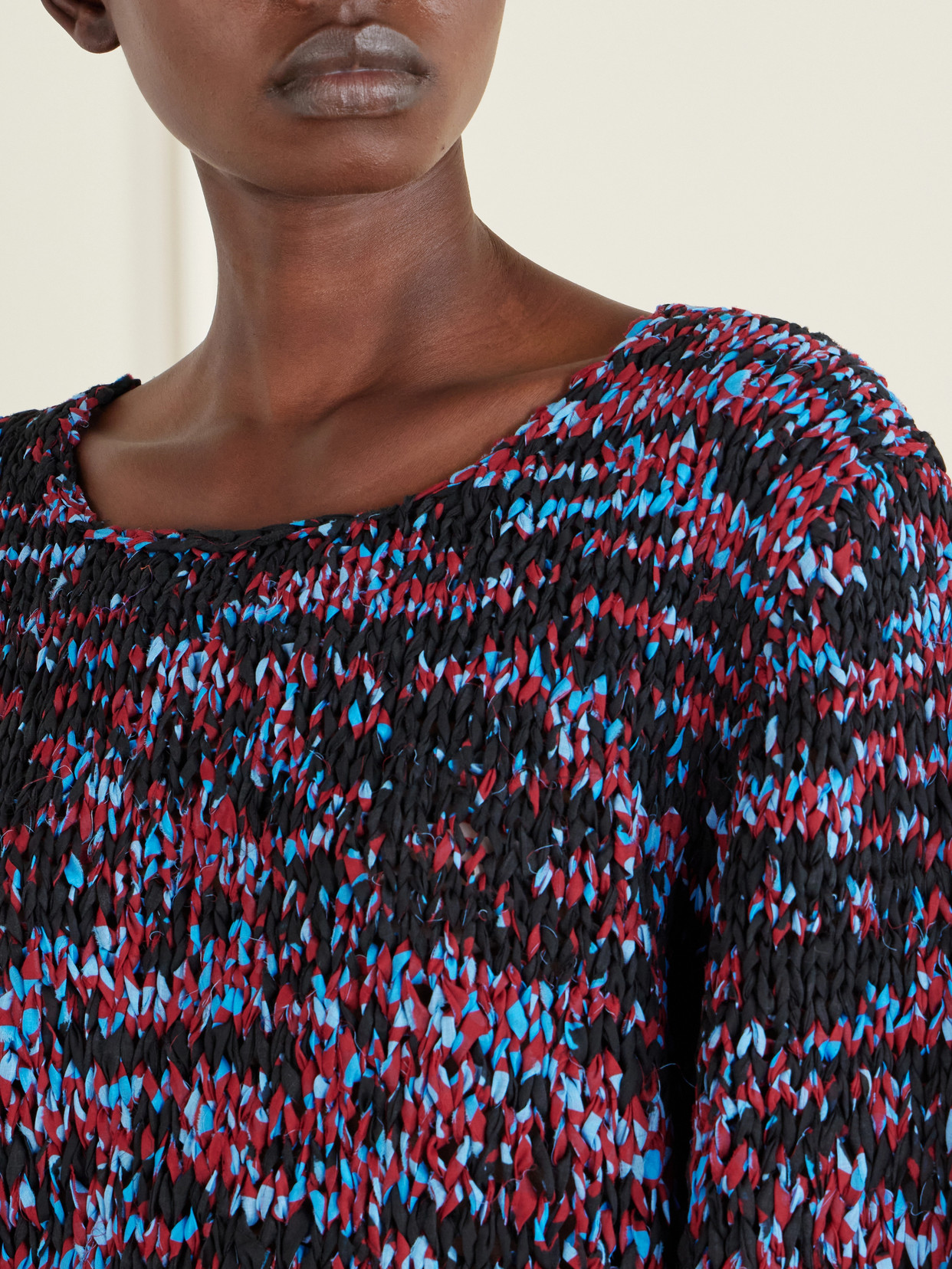 Oversized Frayed Printed Cotton Sweater