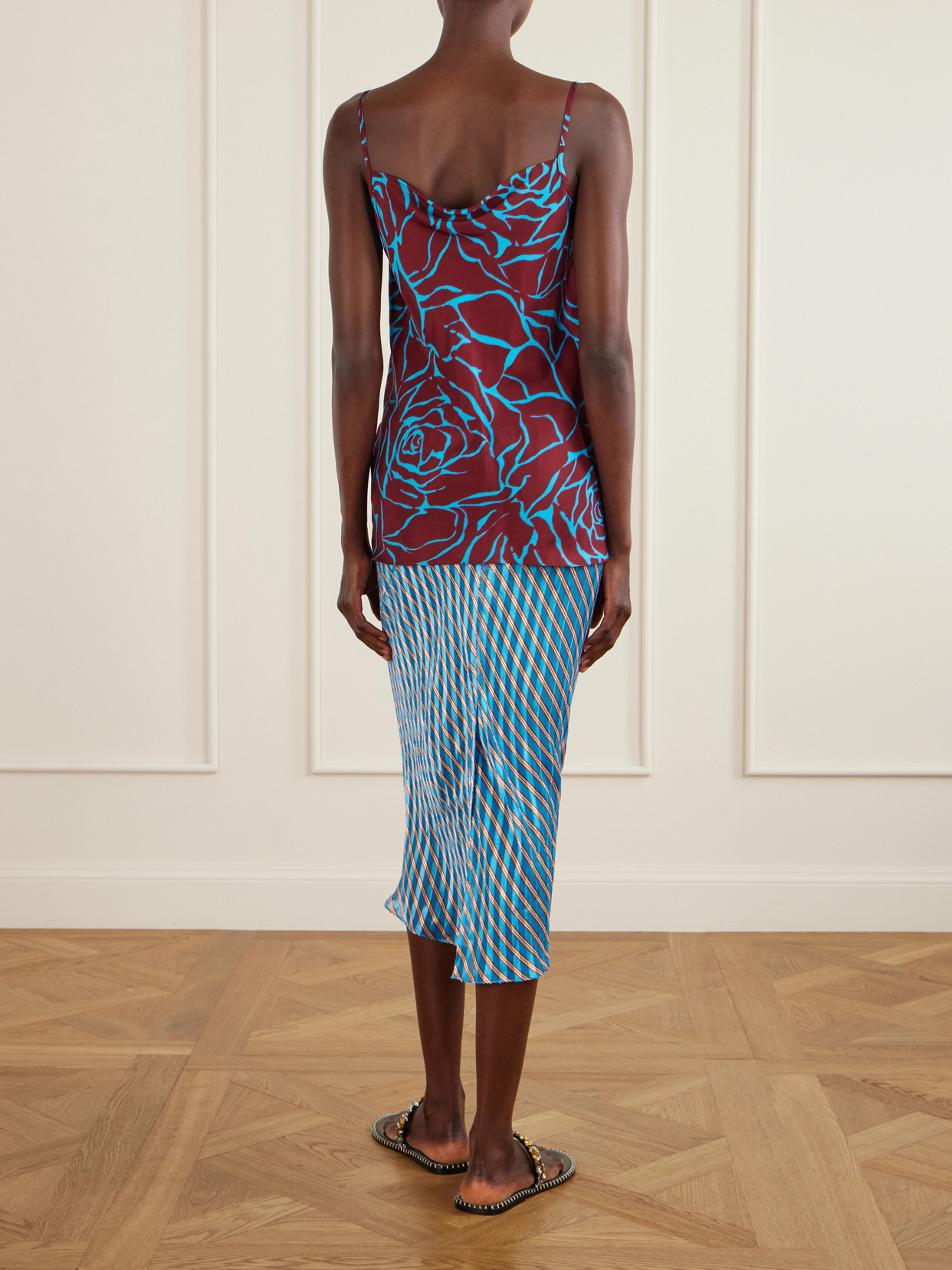 Draped Floral-Print Satin-Crepe Camisole