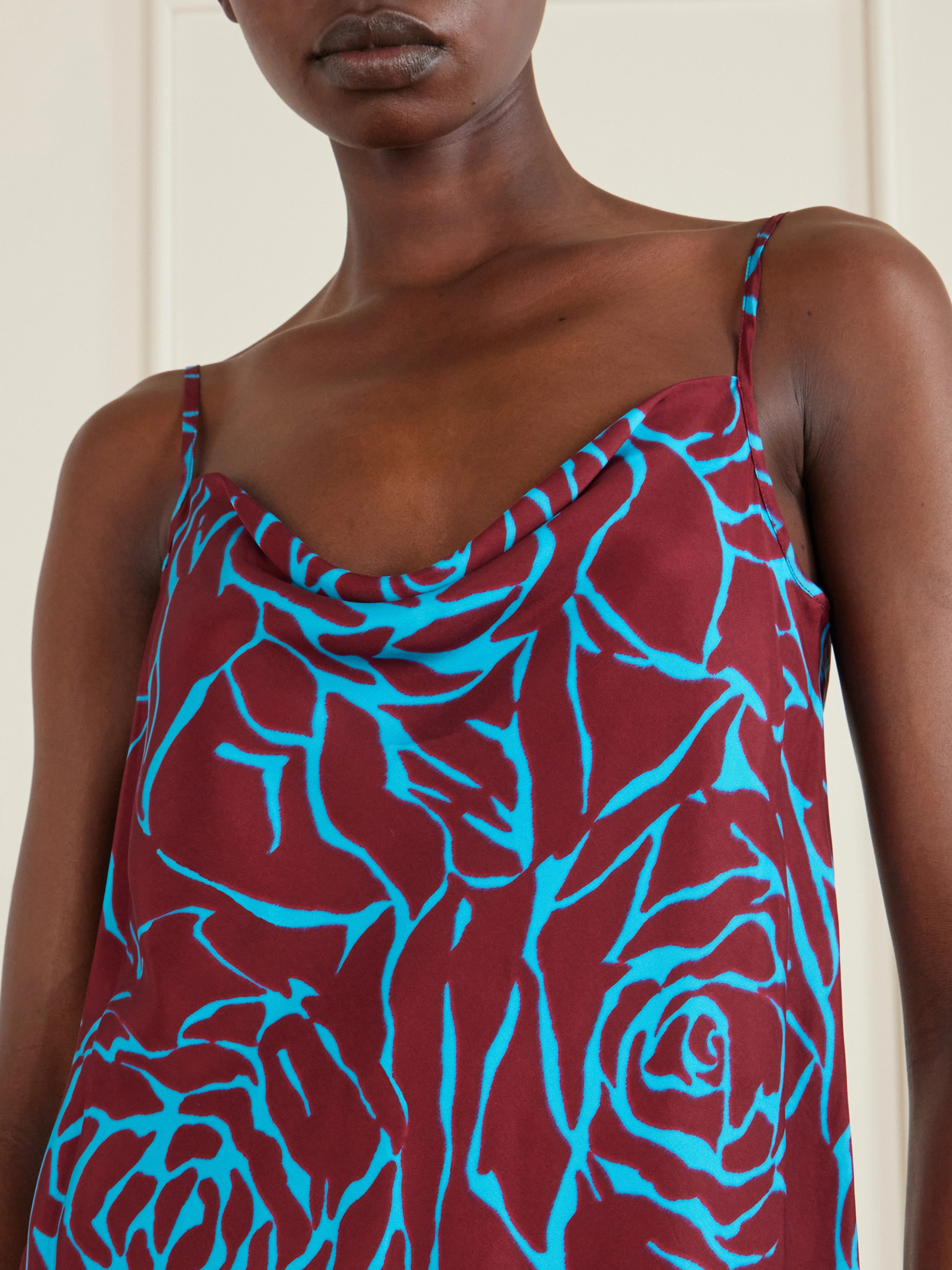 Draped Floral-Print Satin-Crepe Camisole